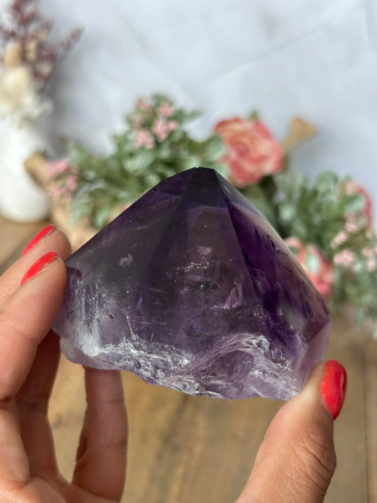 Amethyst Phantom Half Raw Half Polished Point 78