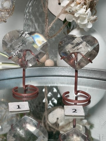 Clear Quartz Faceted Hearts on Stand