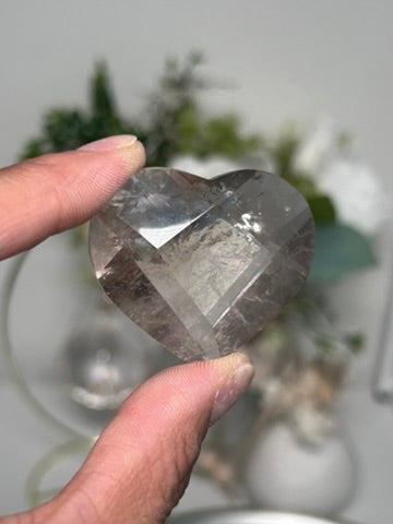 Clear Quartz Faceted Hearts on Stand