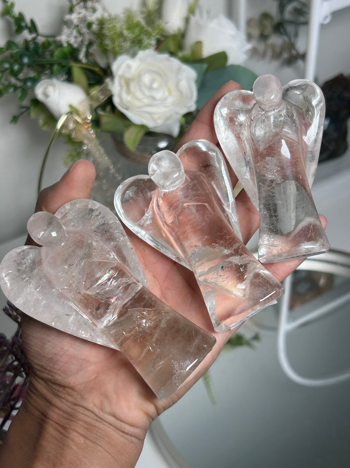Clear Quartz Guardian Angel with Rainbows