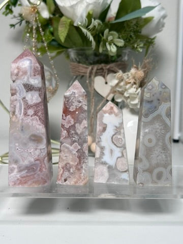 High Quality Pink Amethyst Flower Agate Tower