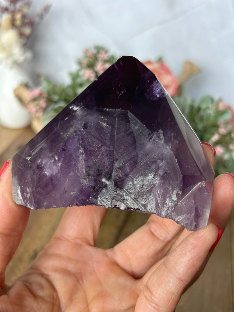 Amethyst Phantom Half Raw Half Polished Point 78