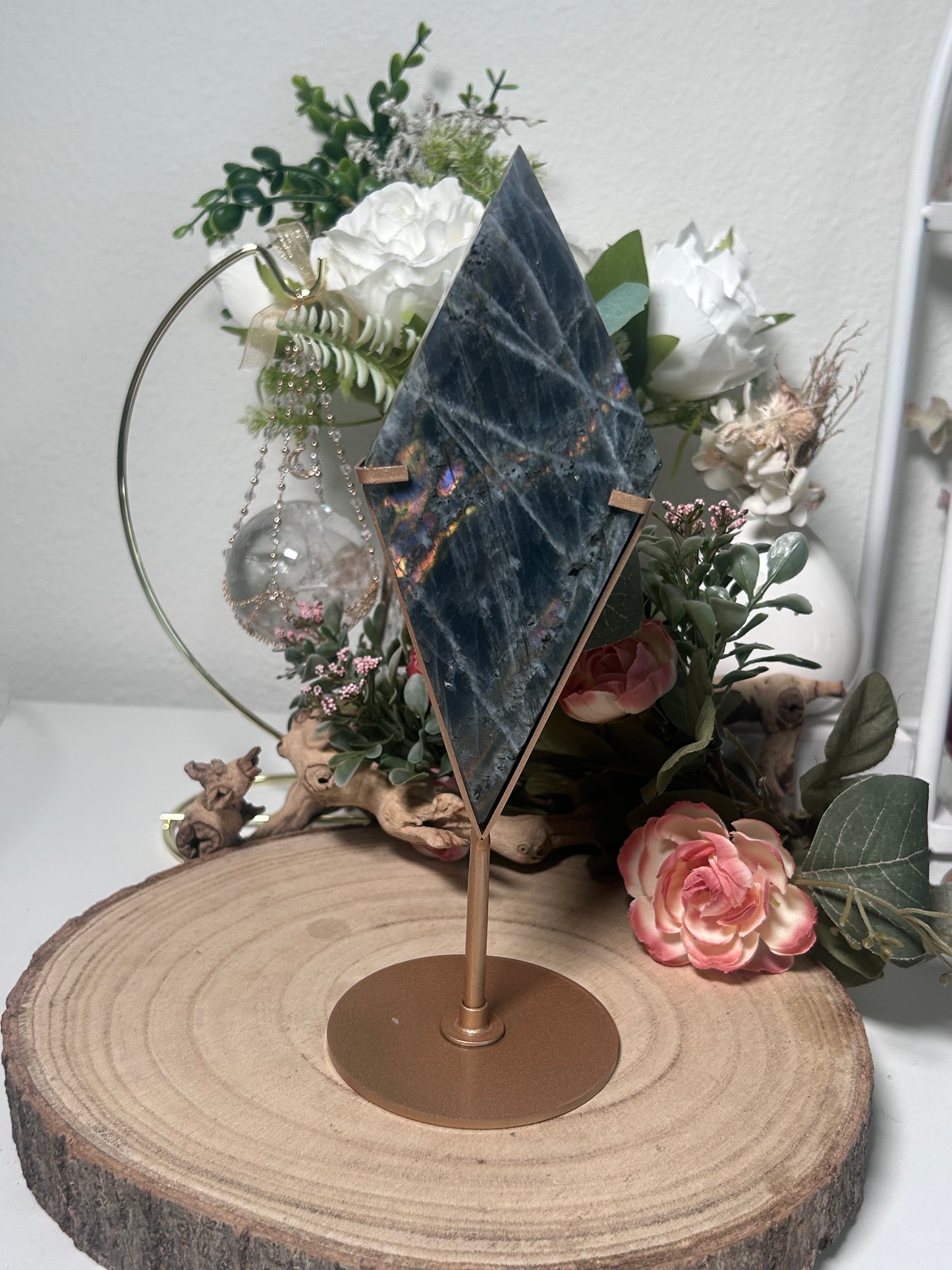 Flashy Labradorite Diamond On Stand 111