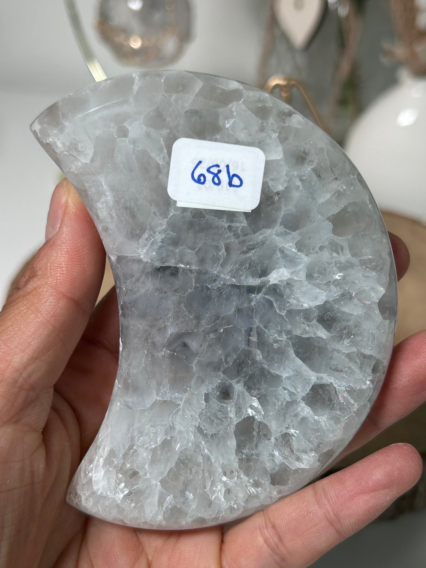 Druzy Agate Moon on Stand 68b