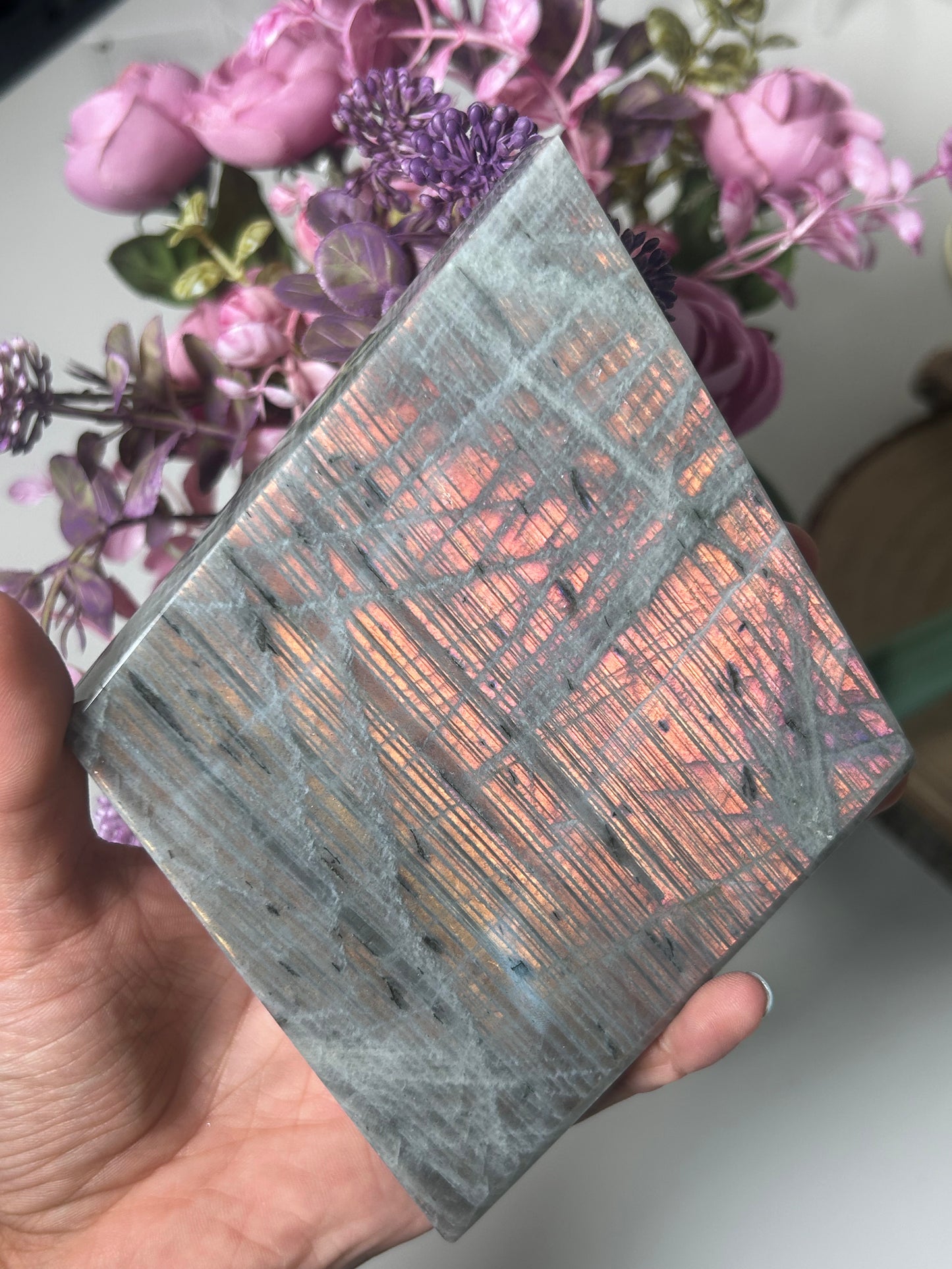 Flashy Labradorite Diamond On Stand 193