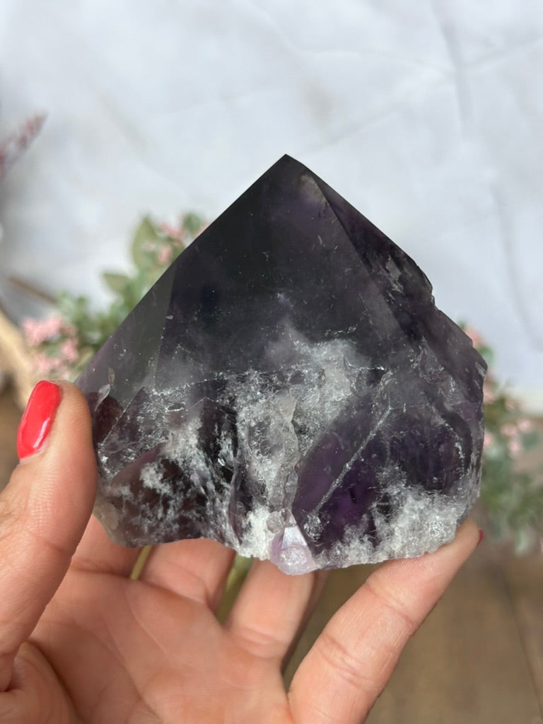 Amethyst Phantom Half Raw Half Polished Point 78