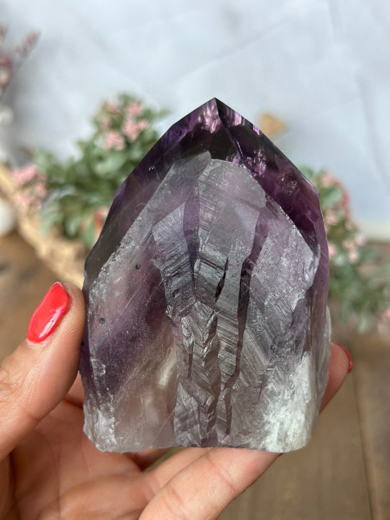Amethyst Phantom Half Raw Half Polished Point 79