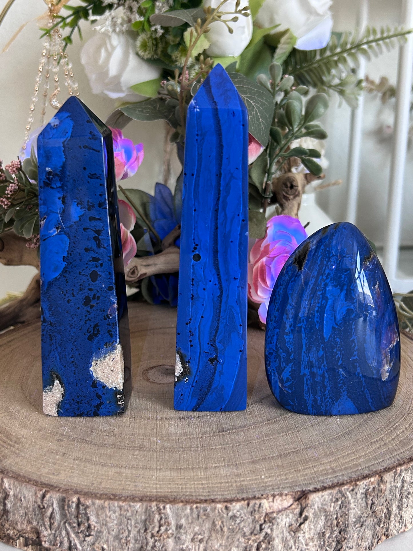 Indonesian Blue Amber Tower & Freeform 69, 66, 68
