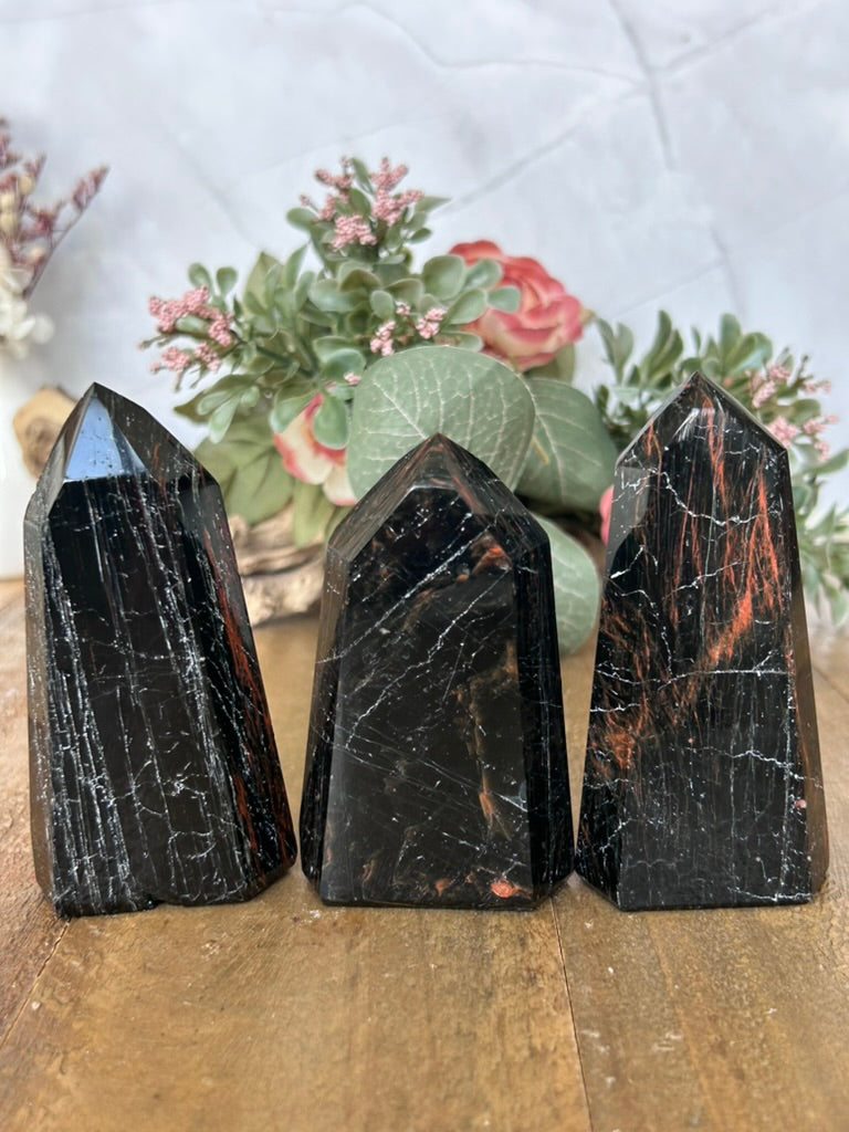 Black Tourmaline Tower with Hematite 36, 33a, 30