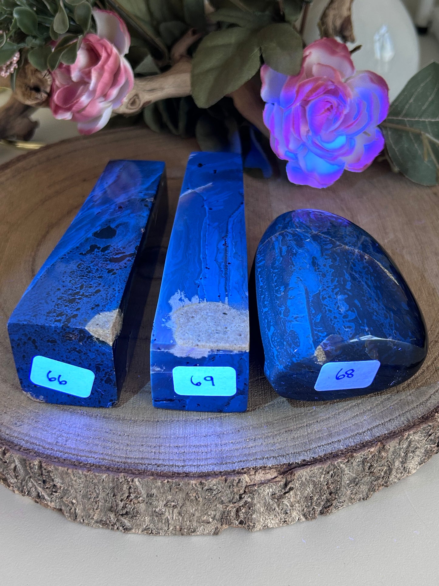 Indonesian Blue Amber Tower & Freeform 69, 66, 68