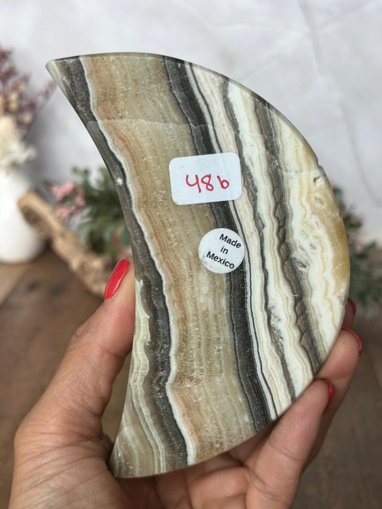 Zebra Calcite Moon Candle Holder 48b