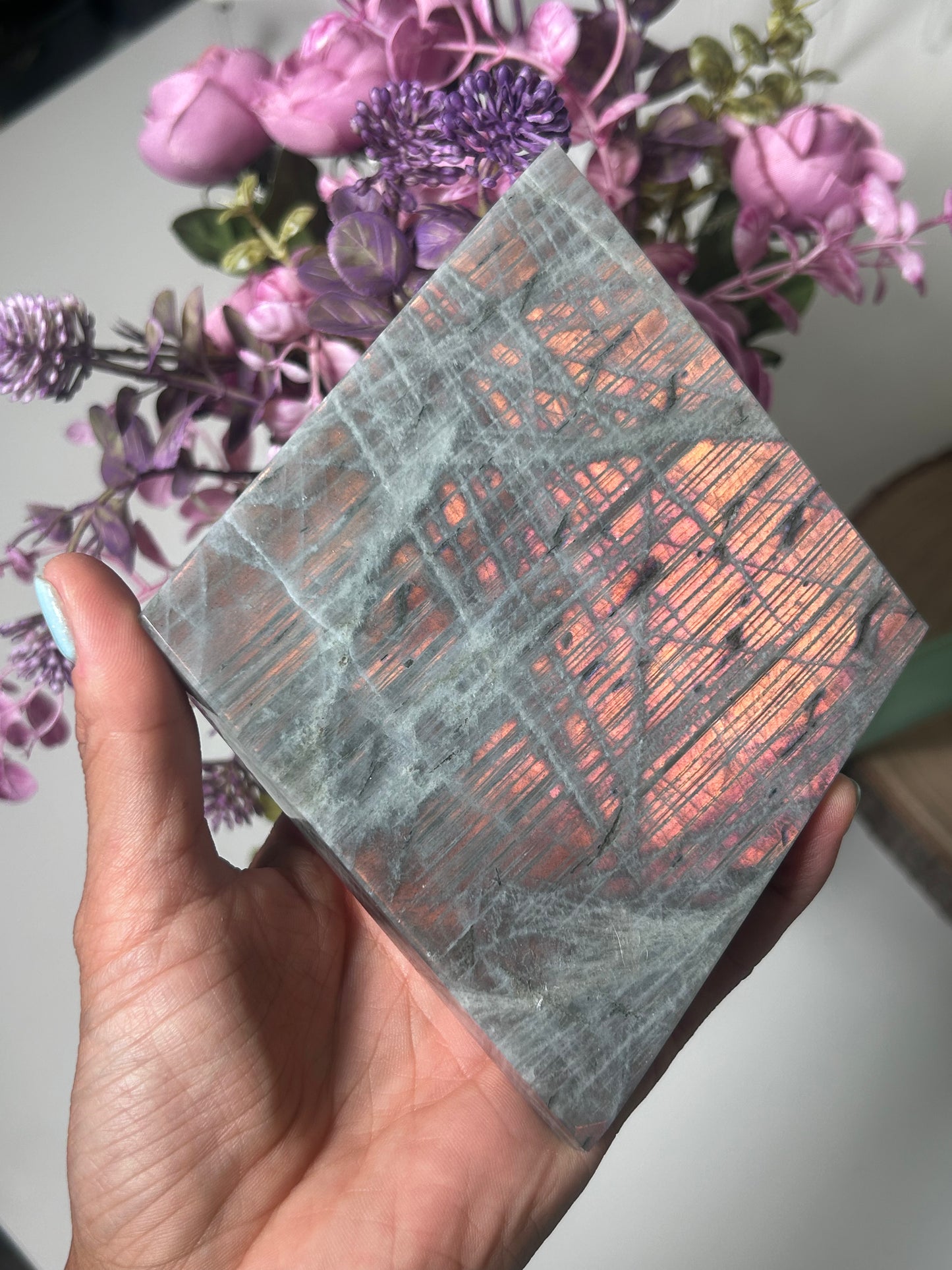 Flashy Labradorite Diamond On Stand 193