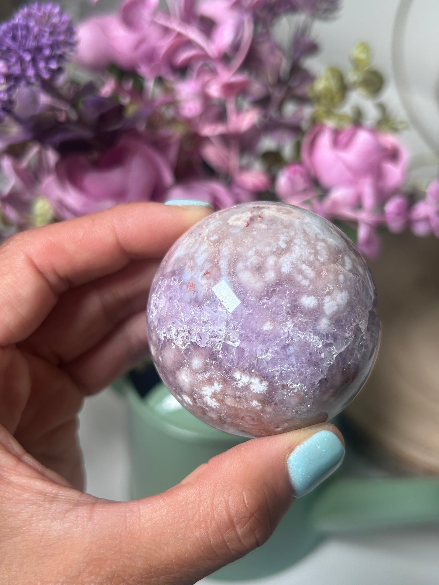 Pink Amethyst Flower Agate Sphere 82