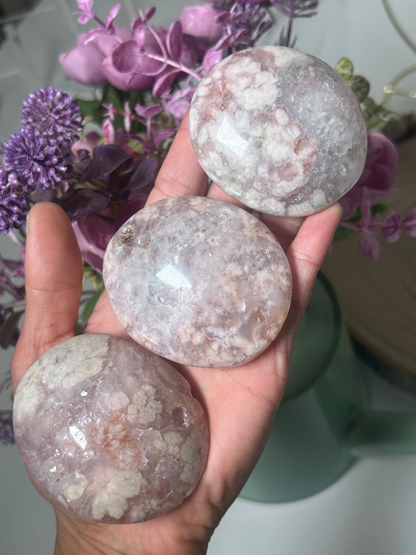 Pink Amethyst Flower Agate Palms 27a, 24b, 24c