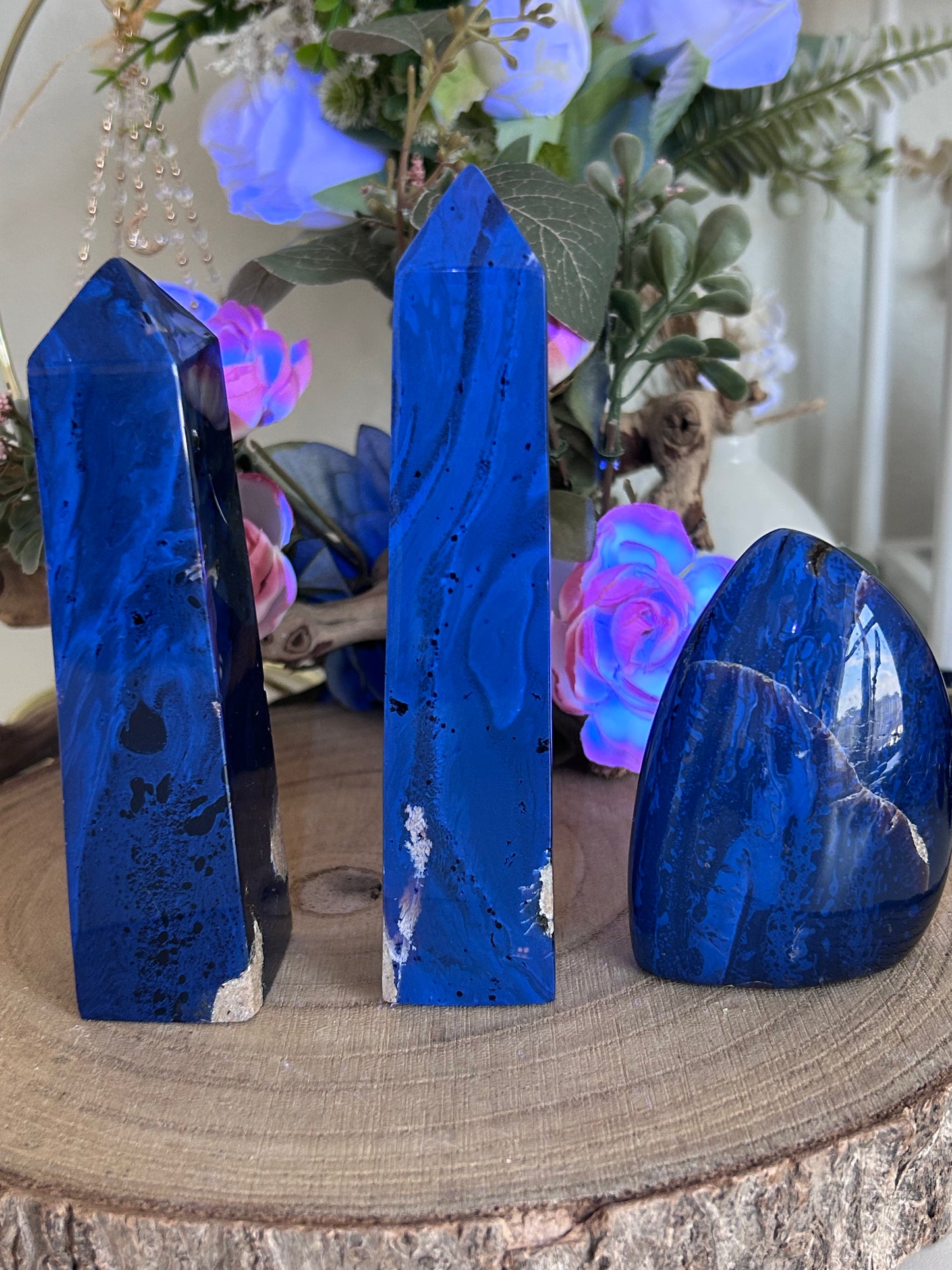 Indonesian Blue Amber Tower & Freeform 69, 66, 68