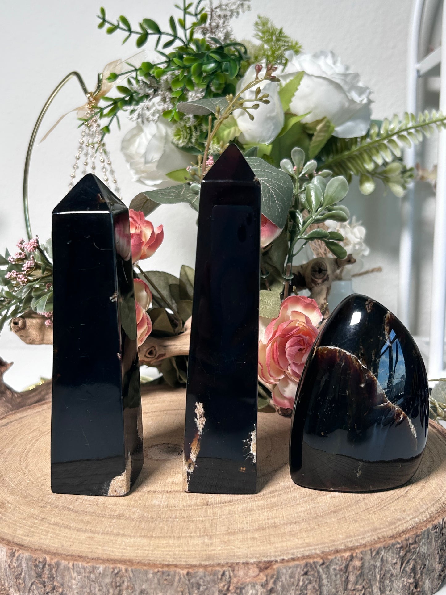 Indonesian Blue Amber Tower & Freeform 69, 66, 68