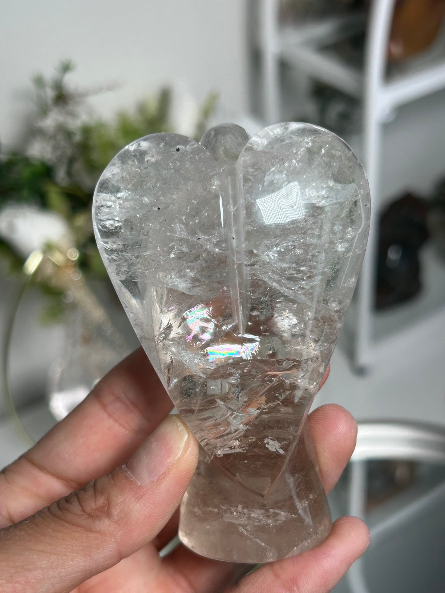 Clear Quartz Guardian Angel with Rainbows