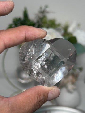 Clear Quartz Faceted Hearts on Stand