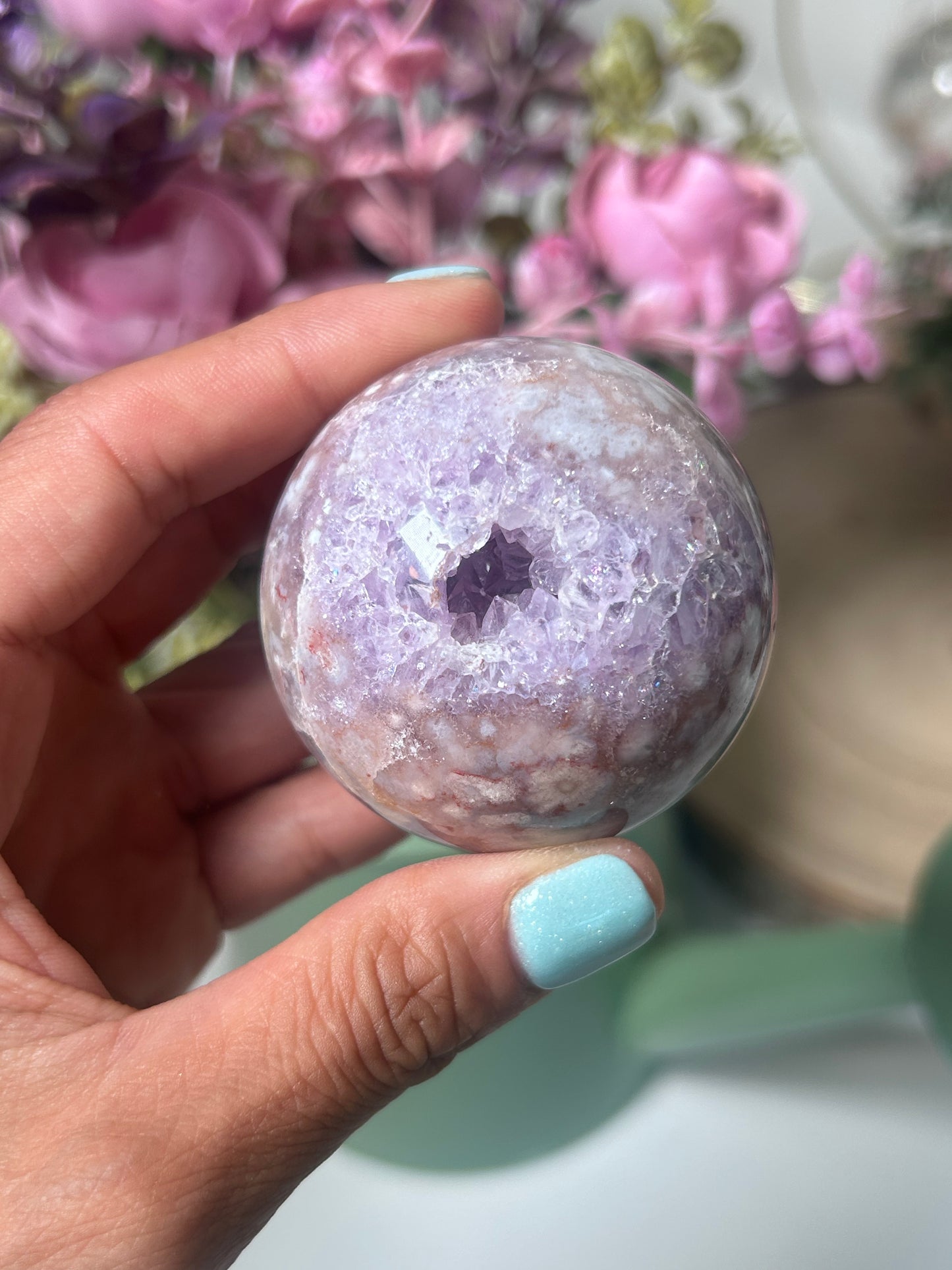 Pink Amethyst Flower Agate Sphere 82