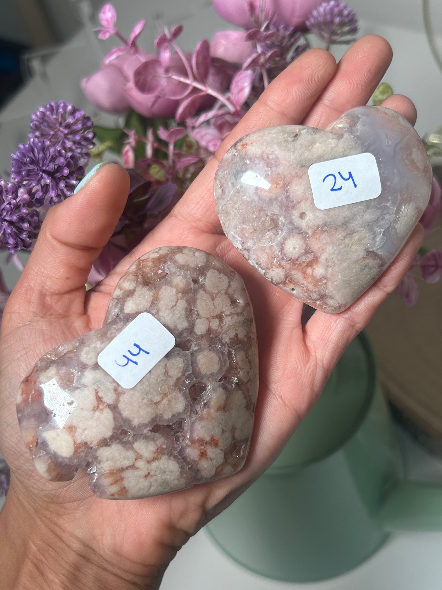 Pink Amethyst Flower Agate Hearts 44, 24