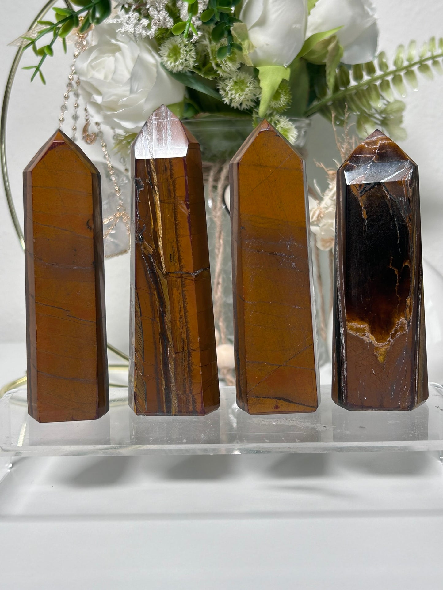 Tiger Eye with Hematite Towers