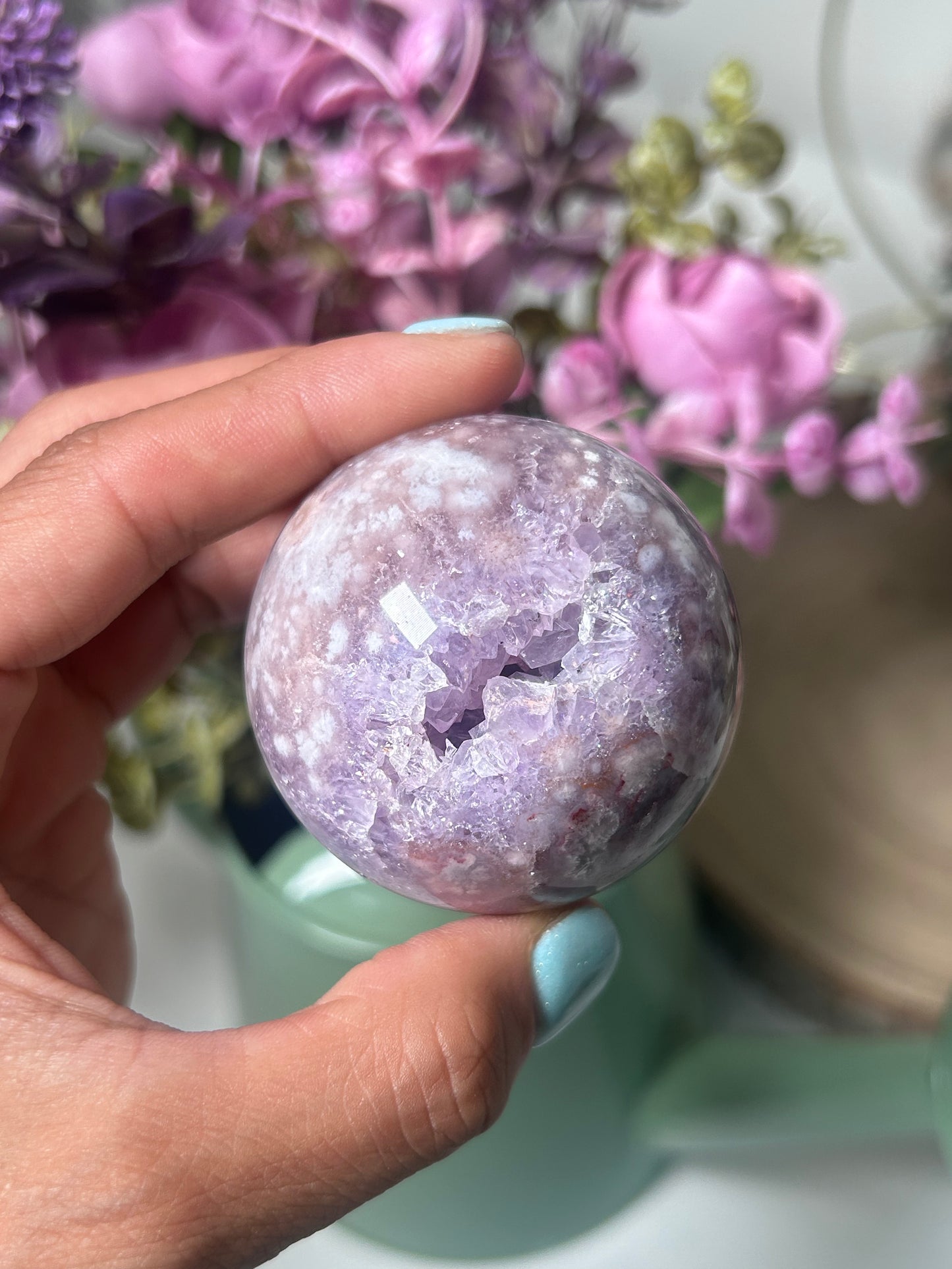 Pink Amethyst Flower Agate Sphere 82