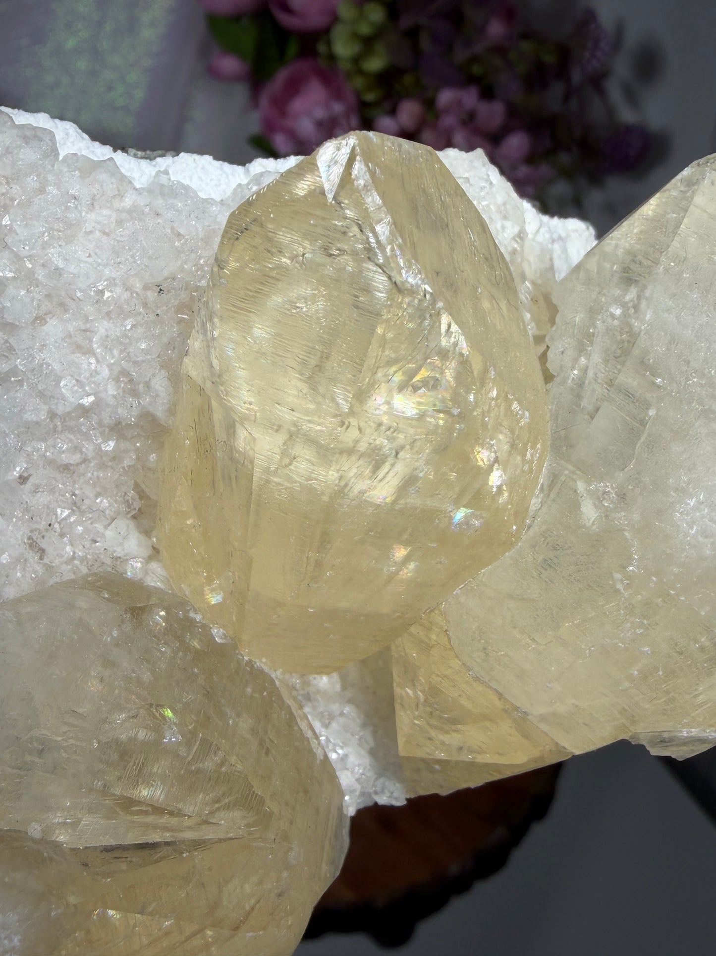 Dogtooth Calcite on Sugar Apophyllite