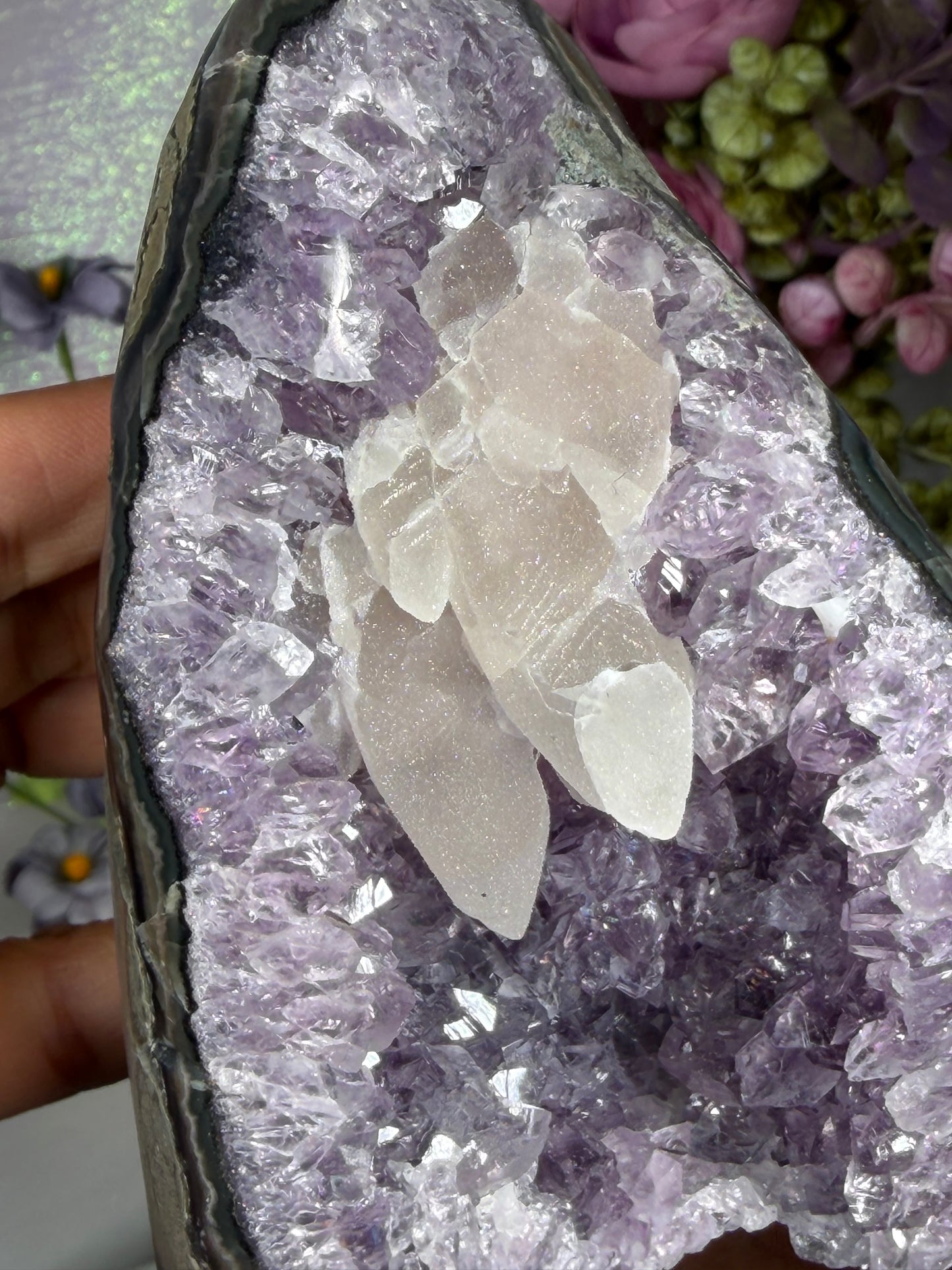 Amethyst Geode with Dogtooth Calcite Inclusions