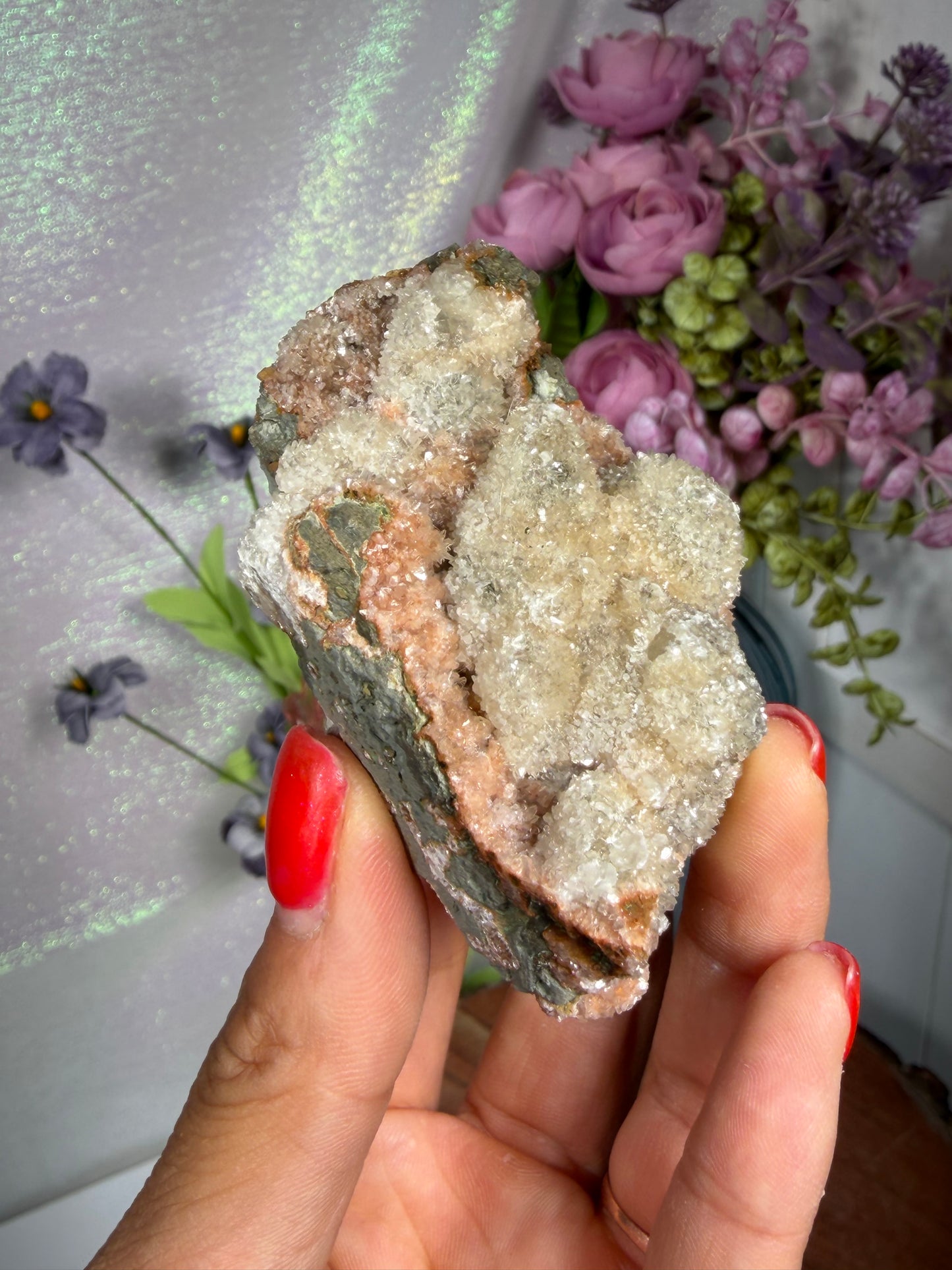 Coated calcite crystal cluster 42b