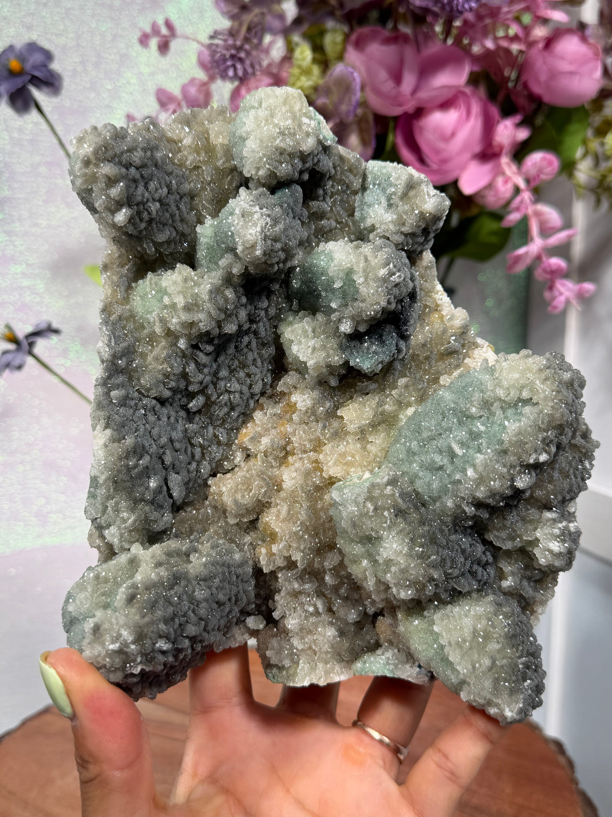 "Smokey Saguaro" Micro Heulandite Coated Calcite with Black Dusted Hematite 444