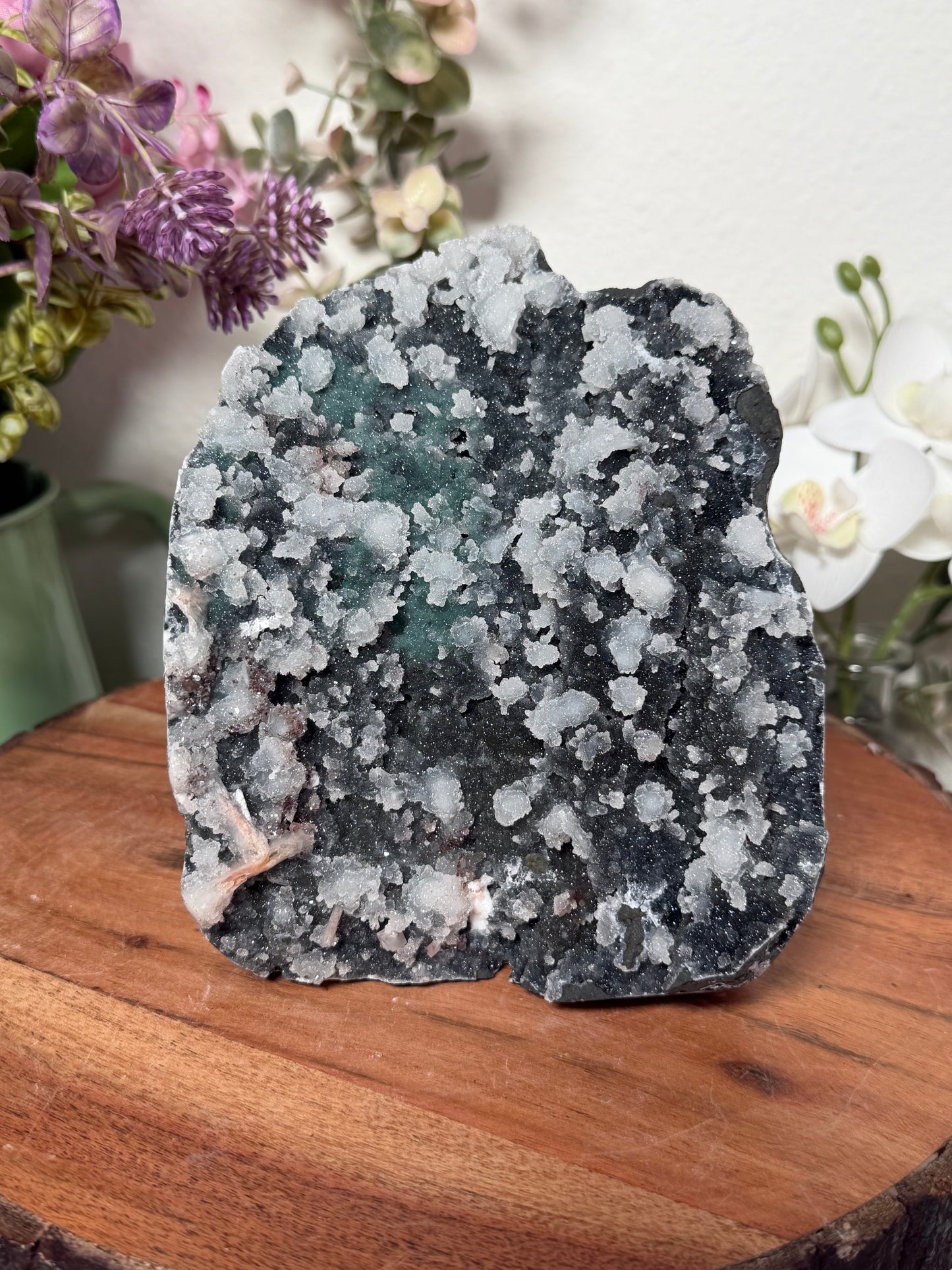 Galaxy Chalcedony with White Prehnite Flower