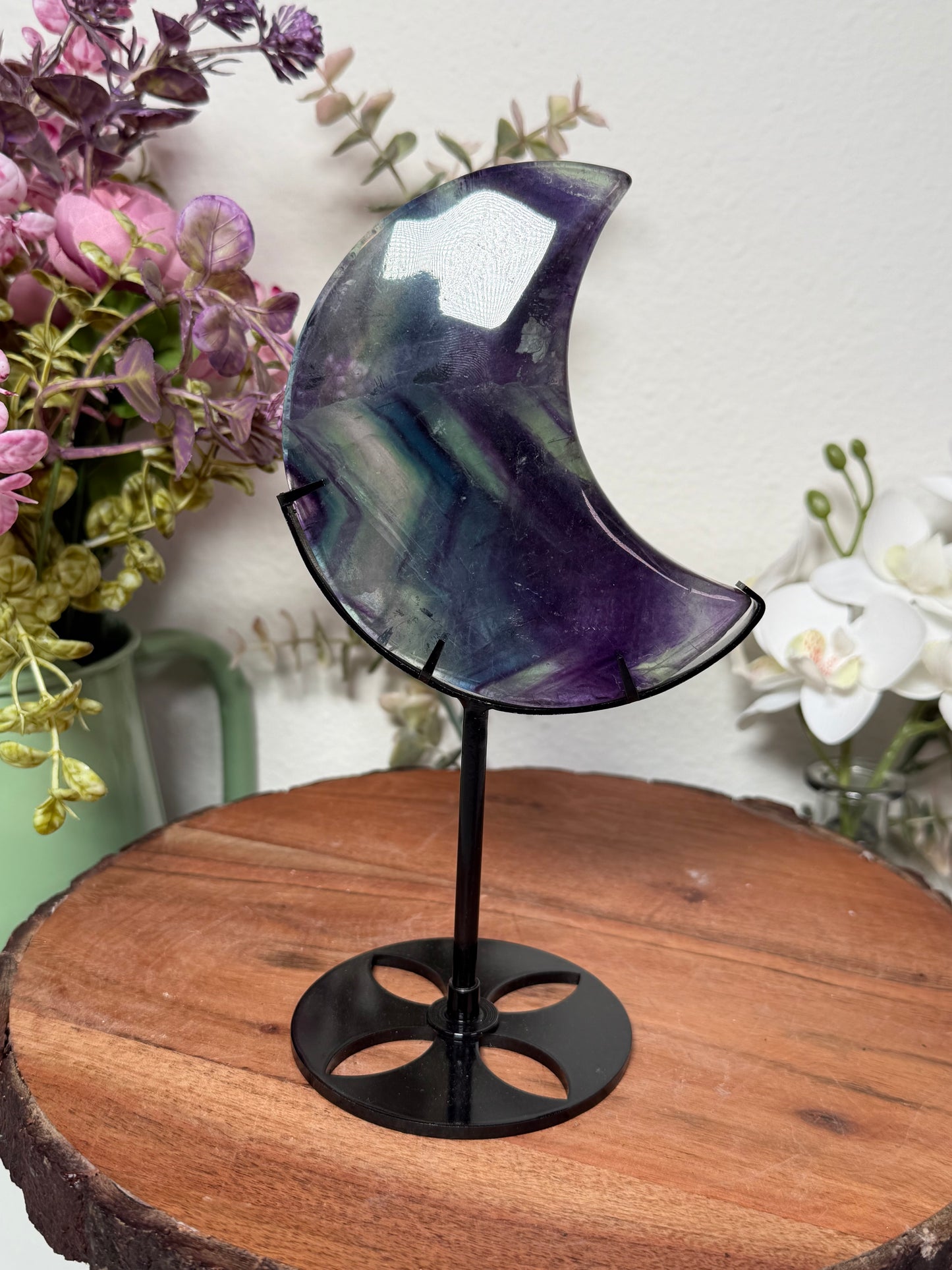 Rainbow Fluorite Moon on Custom Stand 51