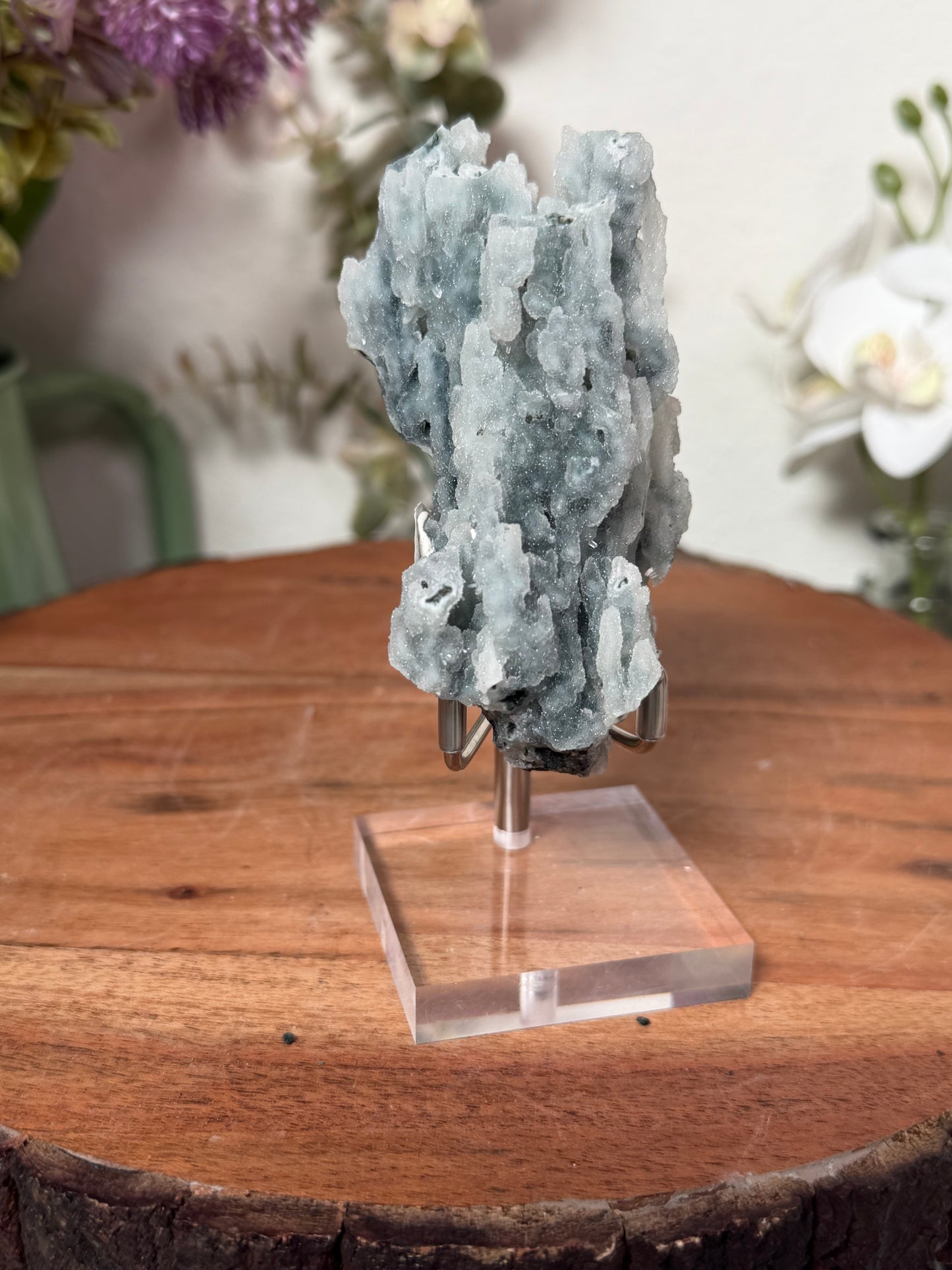 "Winter's Crown" Blue Chalcedony Stalactite with Heulandite, Stilbite, Prehnite 60a