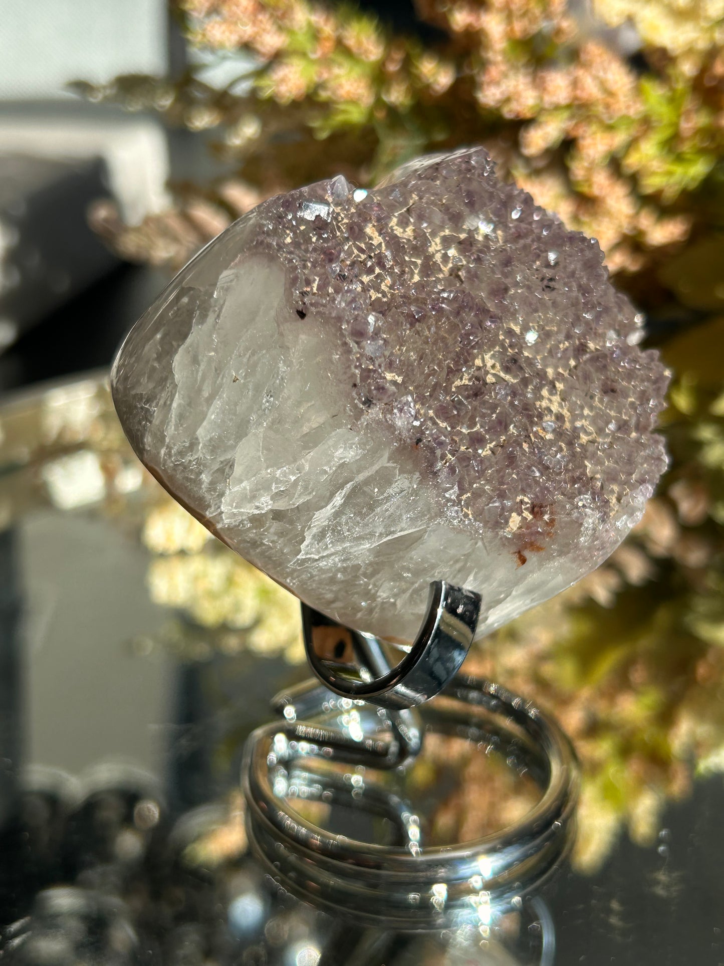 Rainbow Amethyst Heart w\ stand