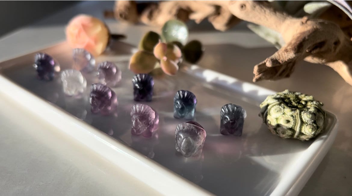 Mini Rainbow fluorite triceratops | Mini Crystals | Candy Fluorite | Crystal Seashells | Crystals for Grids | Gifts | Crystal Dinosaur