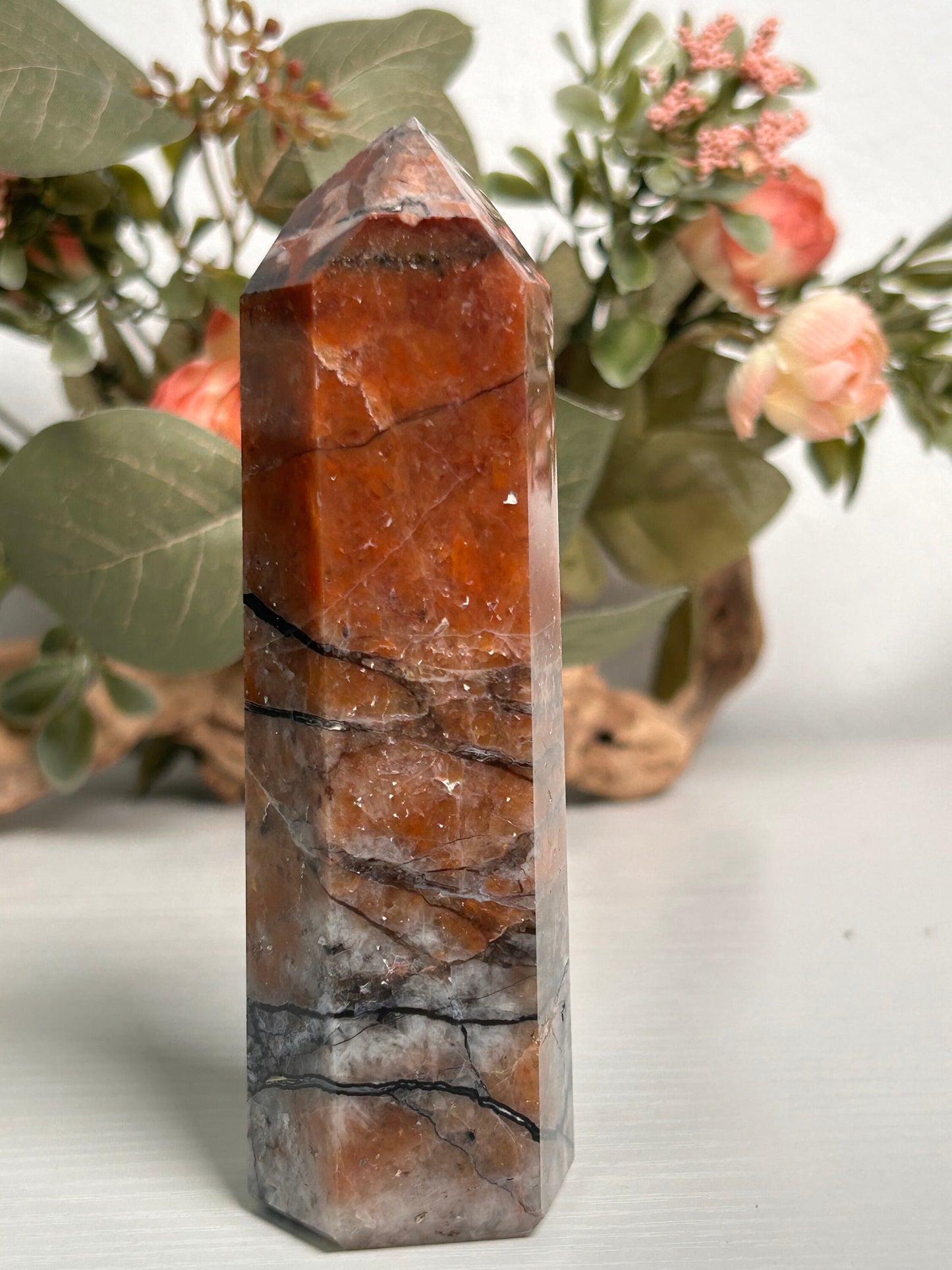 Large Stunning Mosaic Chalcedony Quartz Tower, with Feldspar & Calcite | Natural Healing Crystal | Home Decor | Mosaic Chalcedony Quartz-Crystal Towers-Quartz, Mosaic Chalcedony Quartz, Feldspar, Calcite
