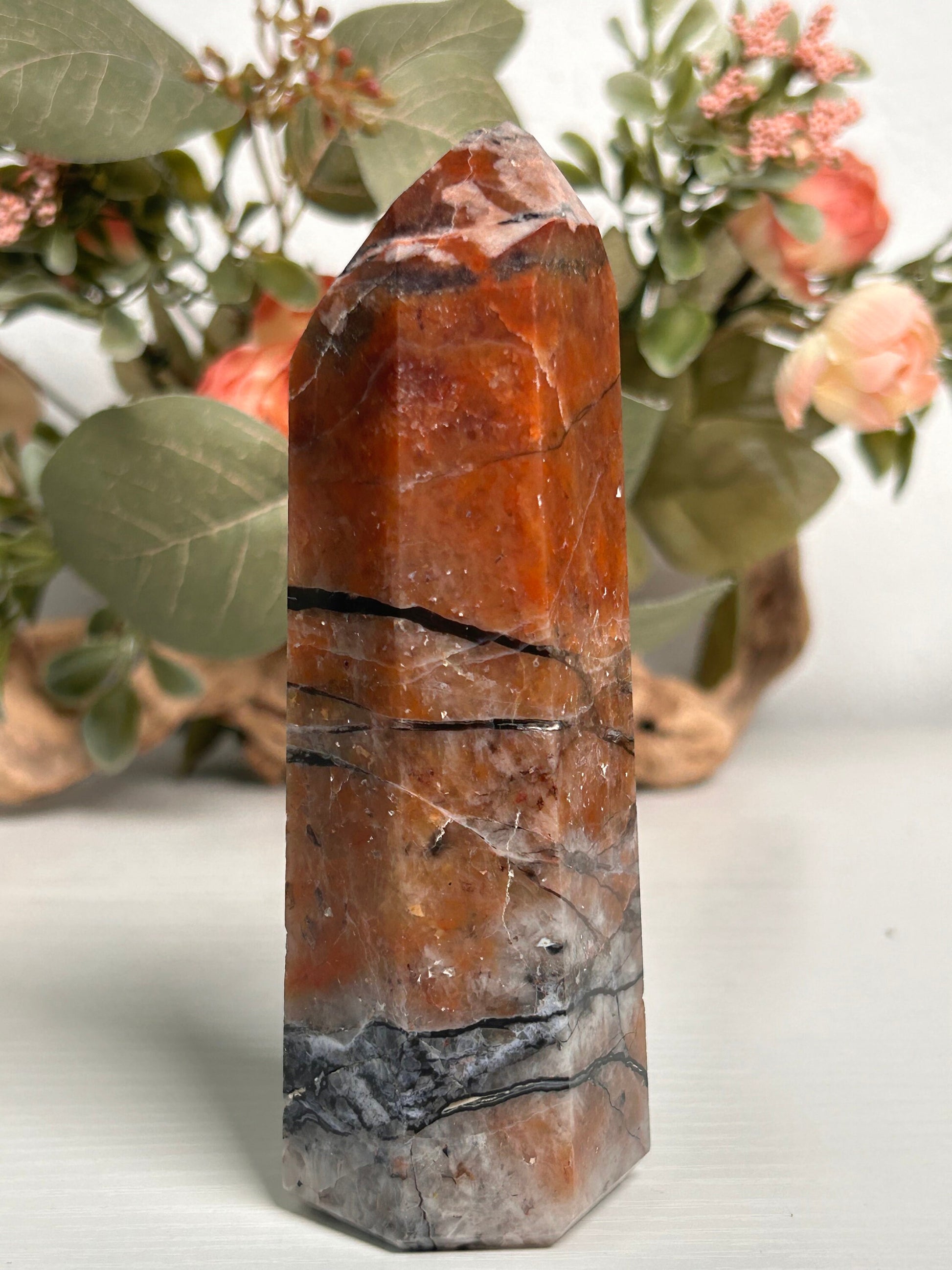 Large Stunning Mosaic Chalcedony Quartz Tower, with Feldspar & Calcite | Natural Healing Crystal | Home Decor | Mosaic Chalcedony Quartz-Crystal Towers-Quartz, Mosaic Chalcedony Quartz, Feldspar, Calcite