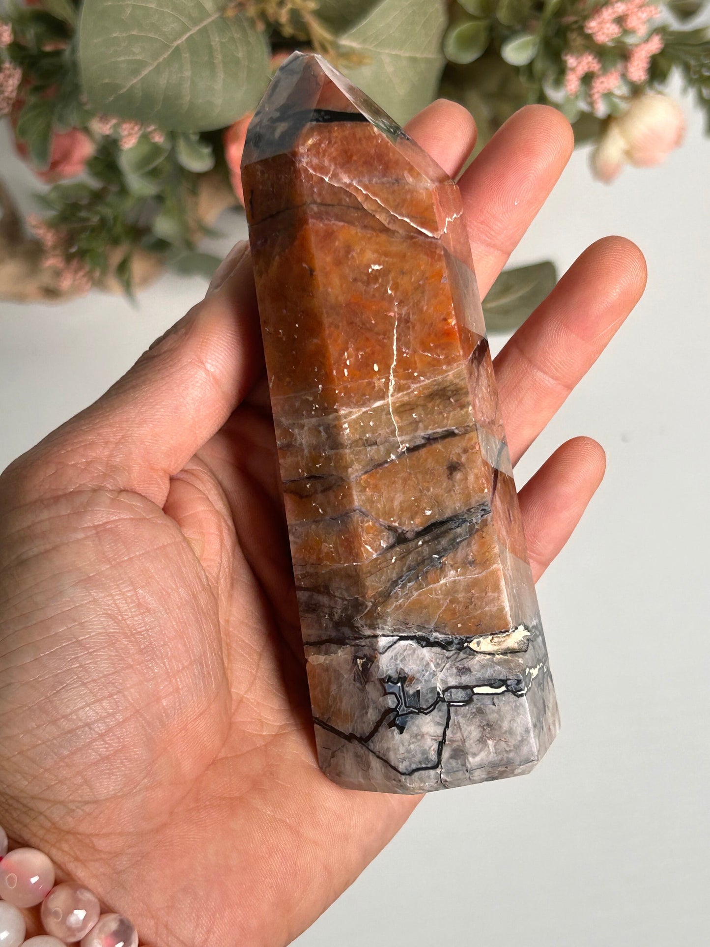 Large Stunning Mosaic Chalcedony Quartz Tower, with Feldspar & Calcite | Natural Healing Crystal | Home Decor | Mosaic Chalcedony Quartz-Crystal Towers-Quartz, Mosaic Chalcedony Quartz, Feldspar, Calcite