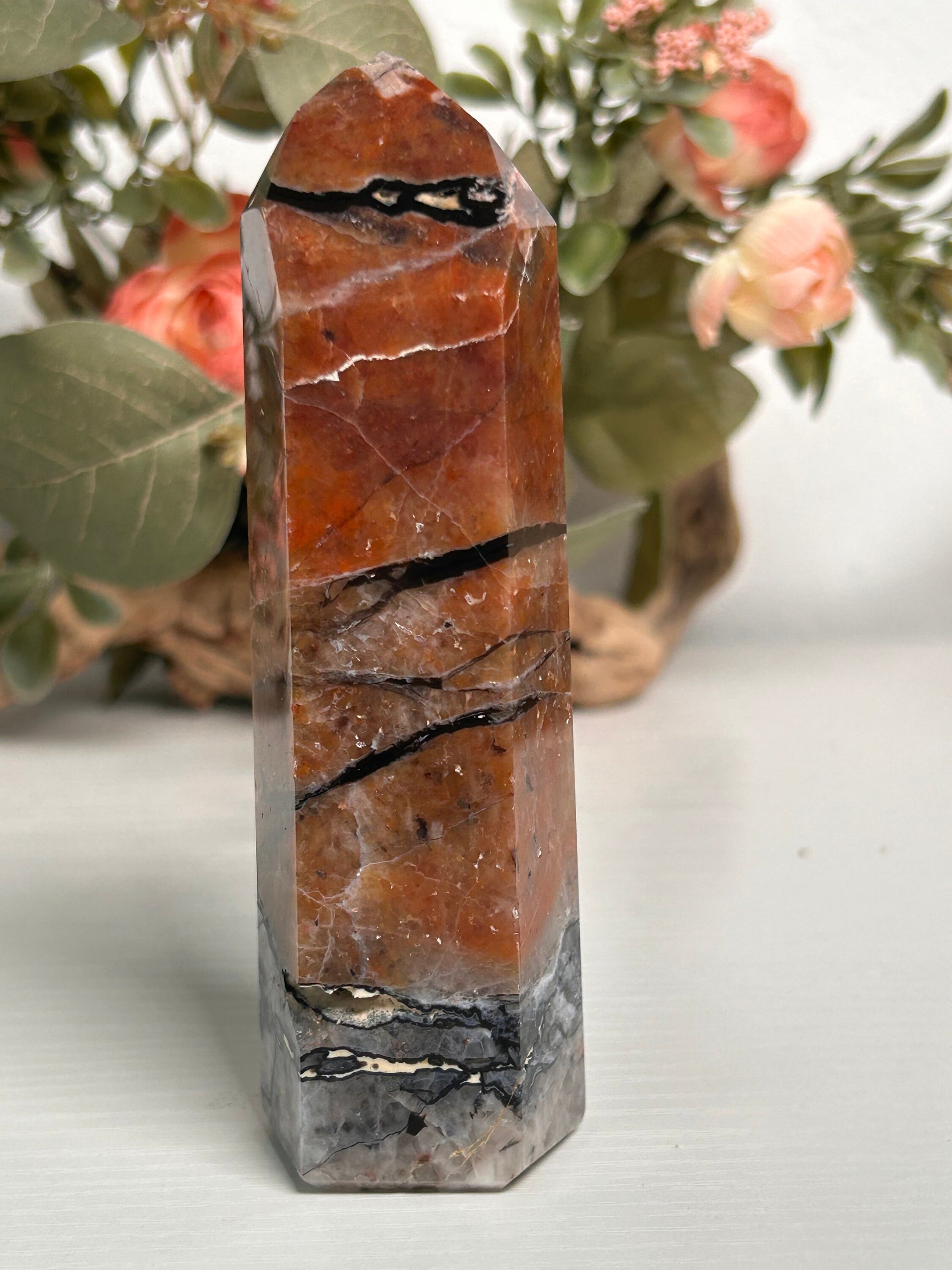 Large Stunning Mosaic Chalcedony Quartz Tower, with Feldspar & Calcite | Natural Healing Crystal | Home Decor | Mosaic Chalcedony Quartz-Crystal Towers-Quartz, Mosaic Chalcedony Quartz, Feldspar, Calcite