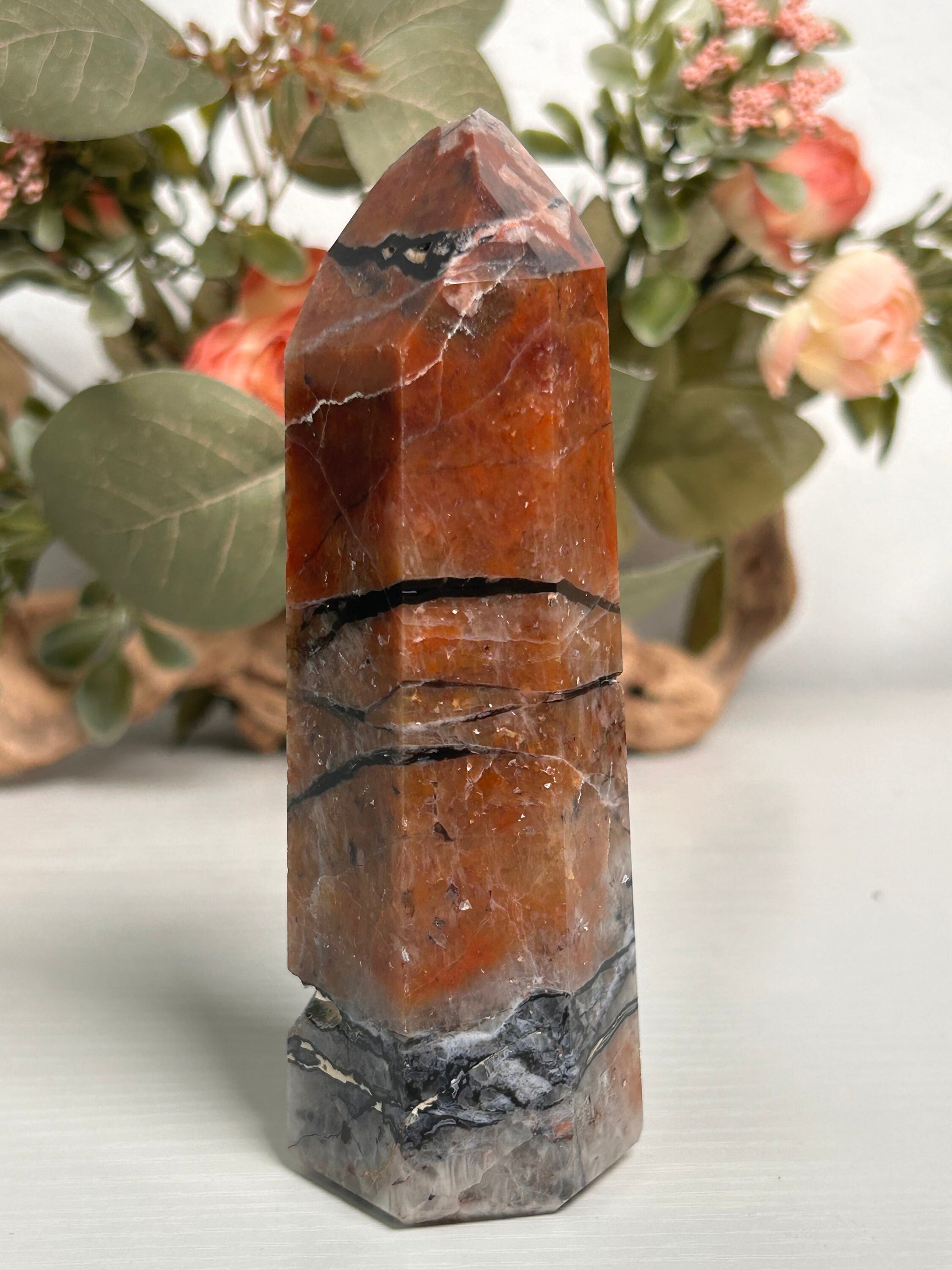 Large Stunning Mosaic Chalcedony Quartz Tower, with Feldspar & Calcite | Natural Healing Crystal | Home Decor | Mosaic Chalcedony Quartz-Crystal Towers-Quartz, Mosaic Chalcedony Quartz, Feldspar, Calcite
