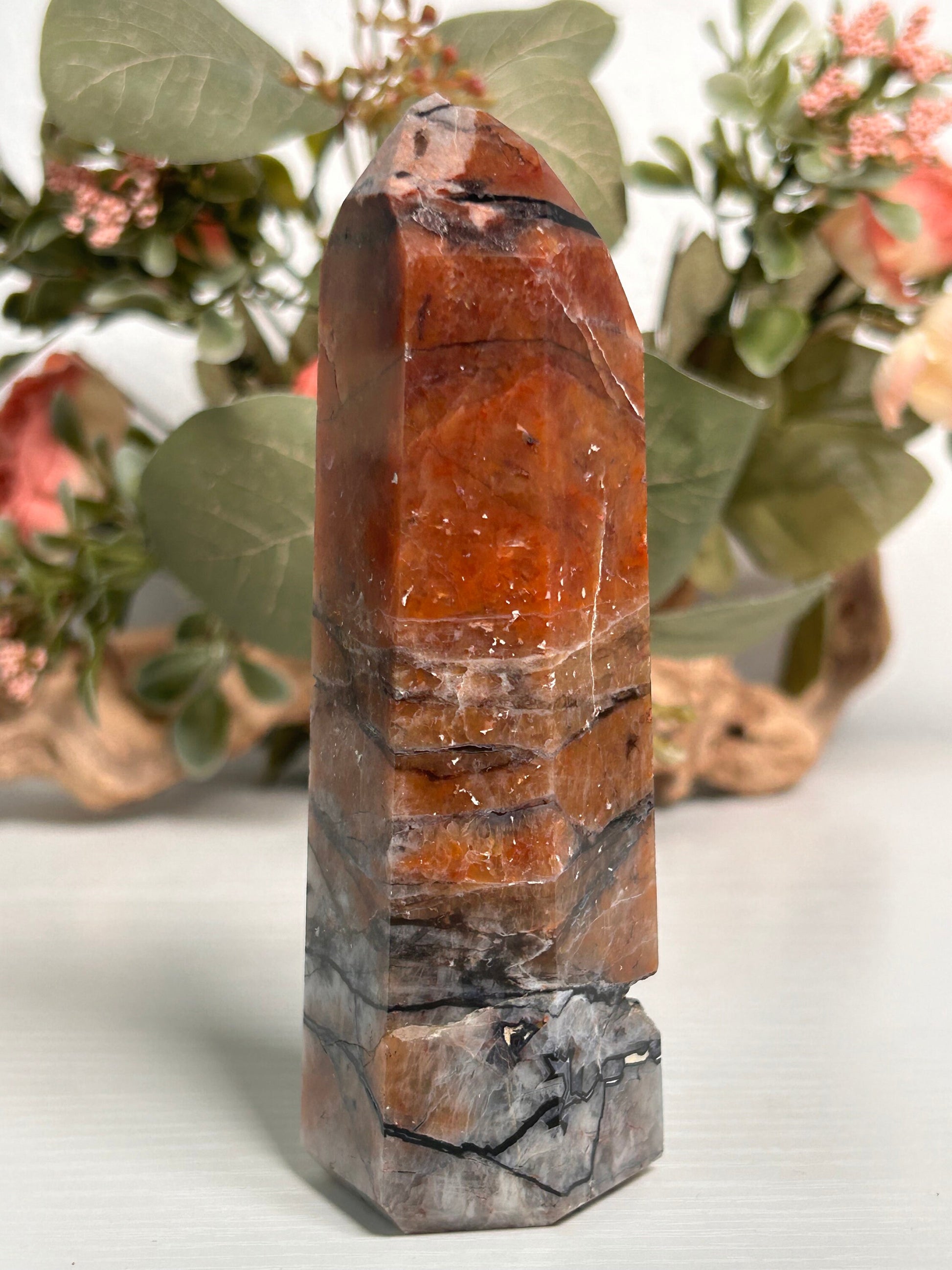 Large Stunning Mosaic Chalcedony Quartz Tower, with Feldspar & Calcite | Natural Healing Crystal | Home Decor | Mosaic Chalcedony Quartz-Crystal Towers-Quartz, Mosaic Chalcedony Quartz, Feldspar, Calcite
