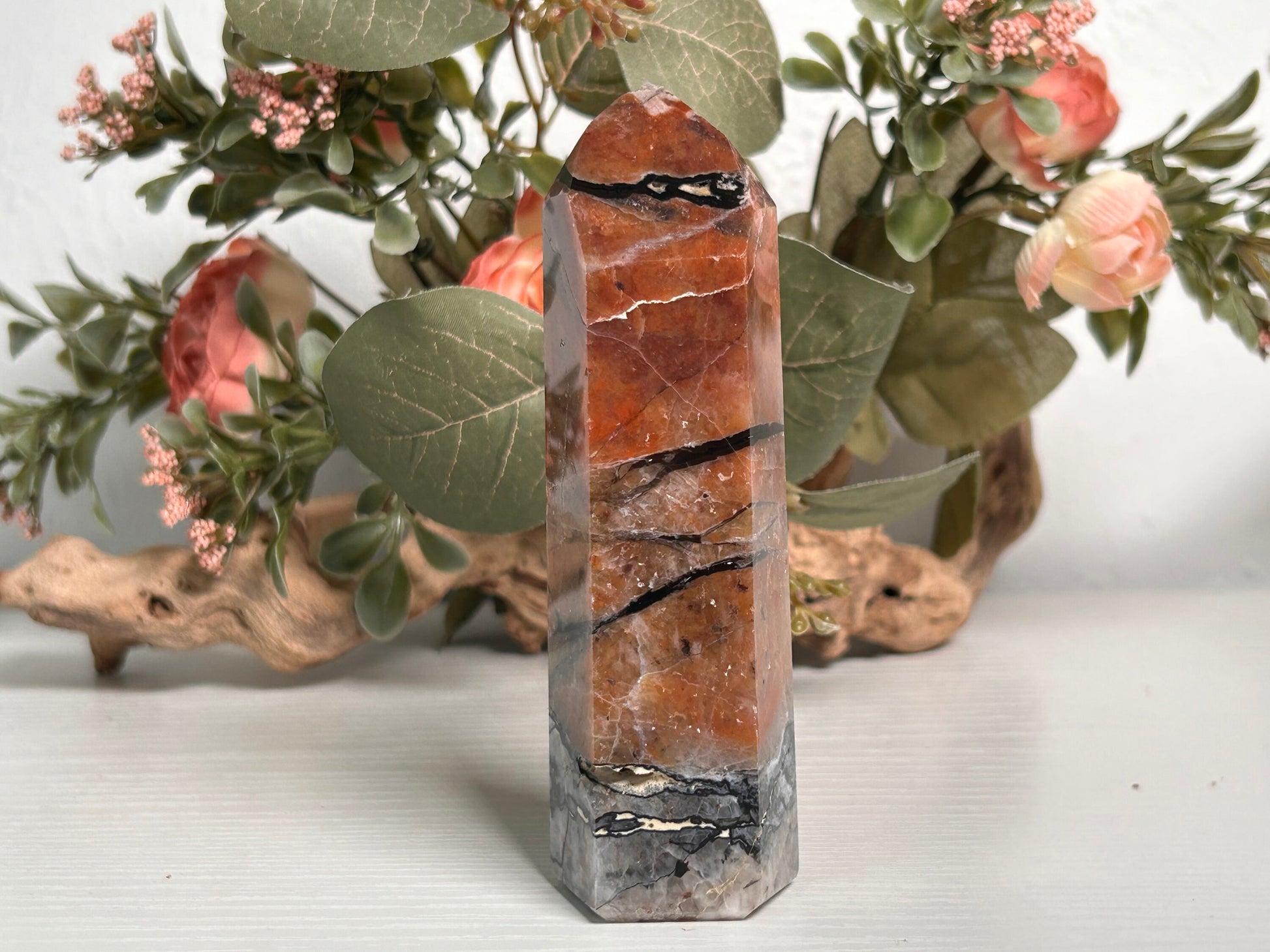 Large Stunning Mosaic Chalcedony Quartz Tower, with Feldspar & Calcite | Natural Healing Crystal | Home Decor | Mosaic Chalcedony Quartz-Crystal Towers-Quartz, Mosaic Chalcedony Quartz, Feldspar, Calcite
