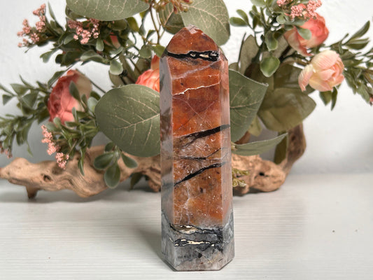 Large Stunning Mosaic Chalcedony Quartz Tower, with Feldspar & Calcite | Natural Healing Crystal | Home Decor | Mosaic Chalcedony Quartz-Crystal Towers-Quartz, Mosaic Chalcedony Quartz, Feldspar, Calcite