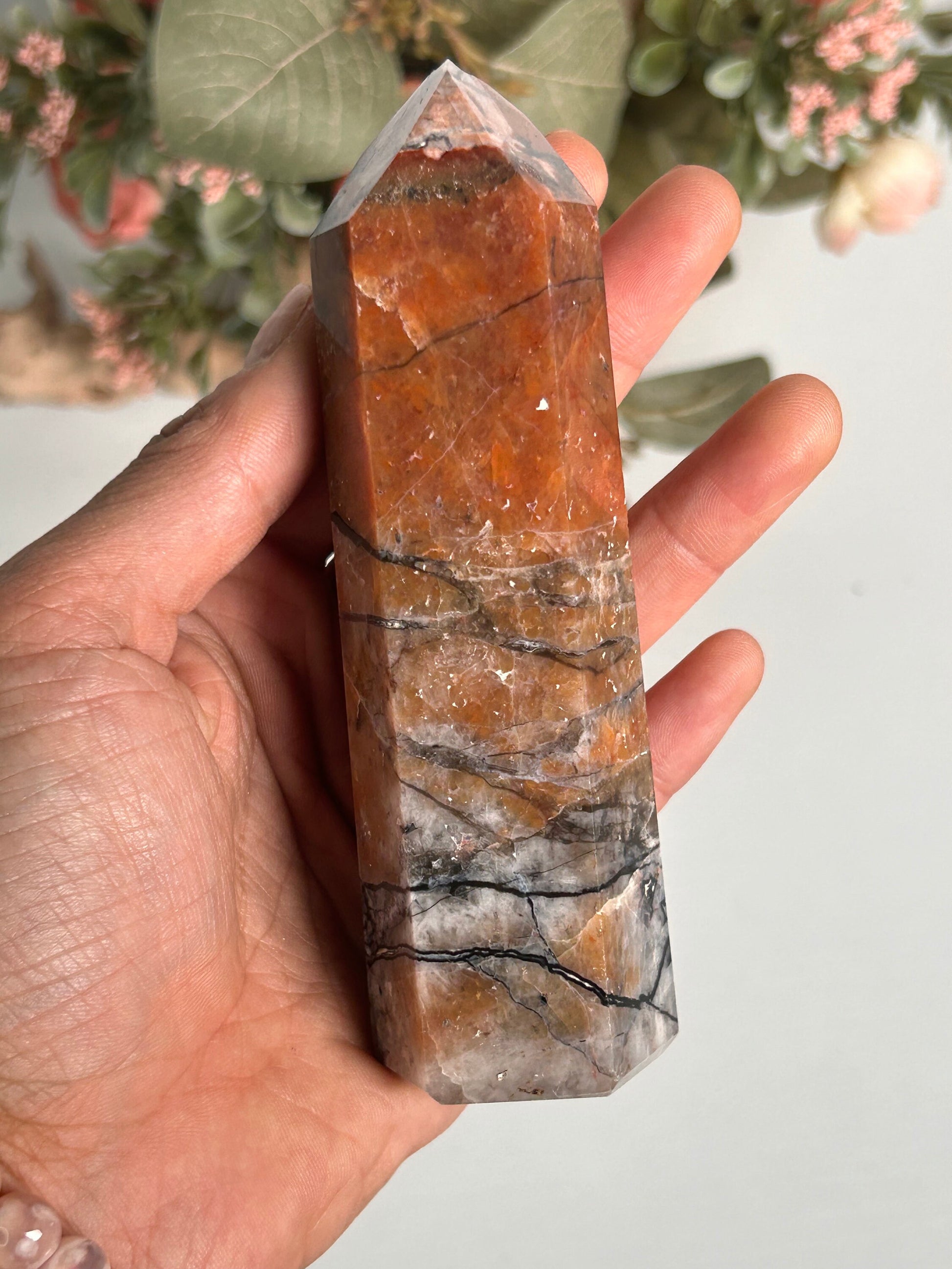 Large Stunning Mosaic Chalcedony Quartz Tower, with Feldspar & Calcite | Natural Healing Crystal | Home Decor | Mosaic Chalcedony Quartz-Crystal Towers-Quartz, Mosaic Chalcedony Quartz, Feldspar, Calcite