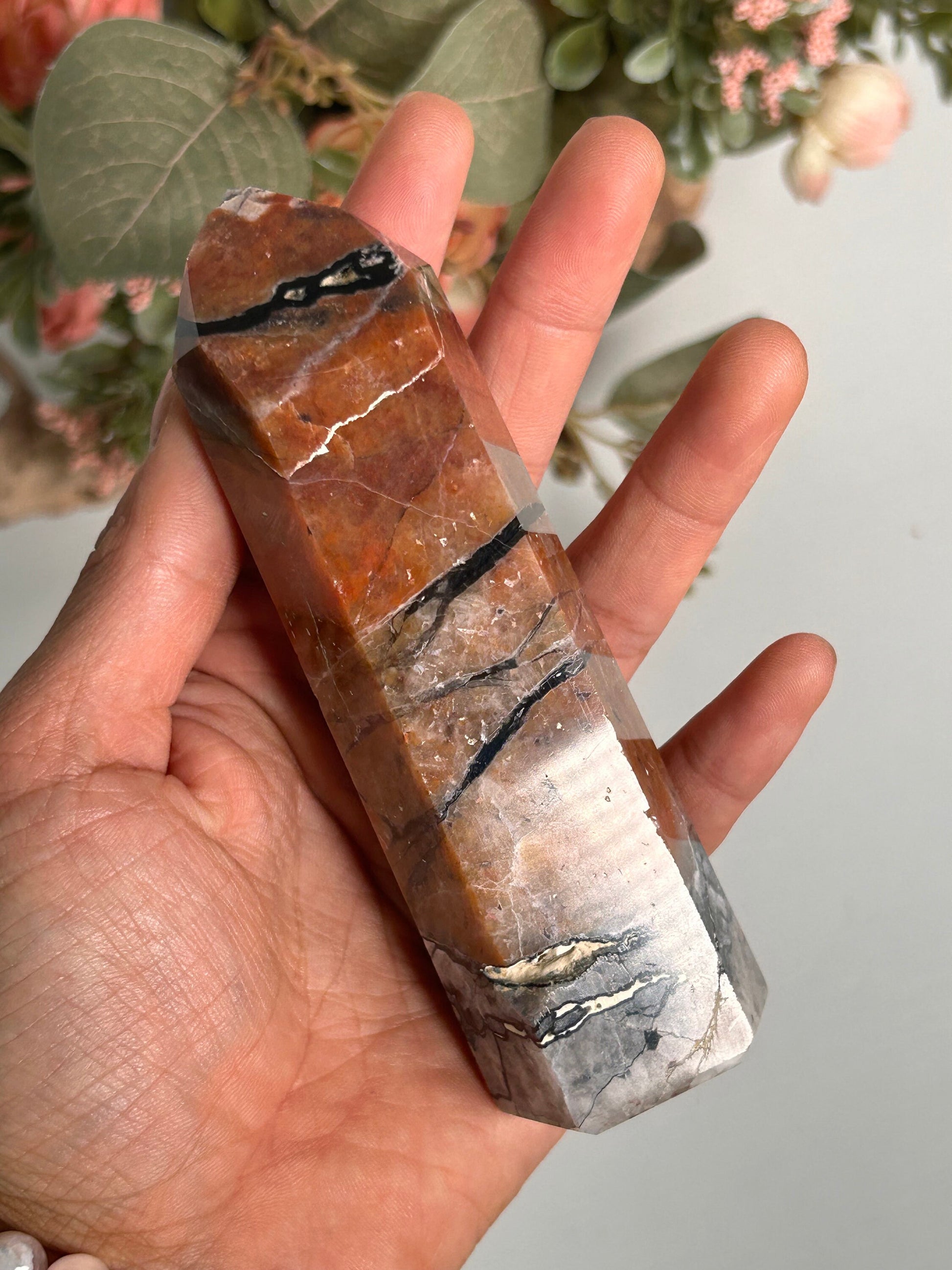 Large Stunning Mosaic Chalcedony Quartz Tower, with Feldspar & Calcite | Natural Healing Crystal | Home Decor | Mosaic Chalcedony Quartz-Crystal Towers-Quartz, Mosaic Chalcedony Quartz, Feldspar, Calcite