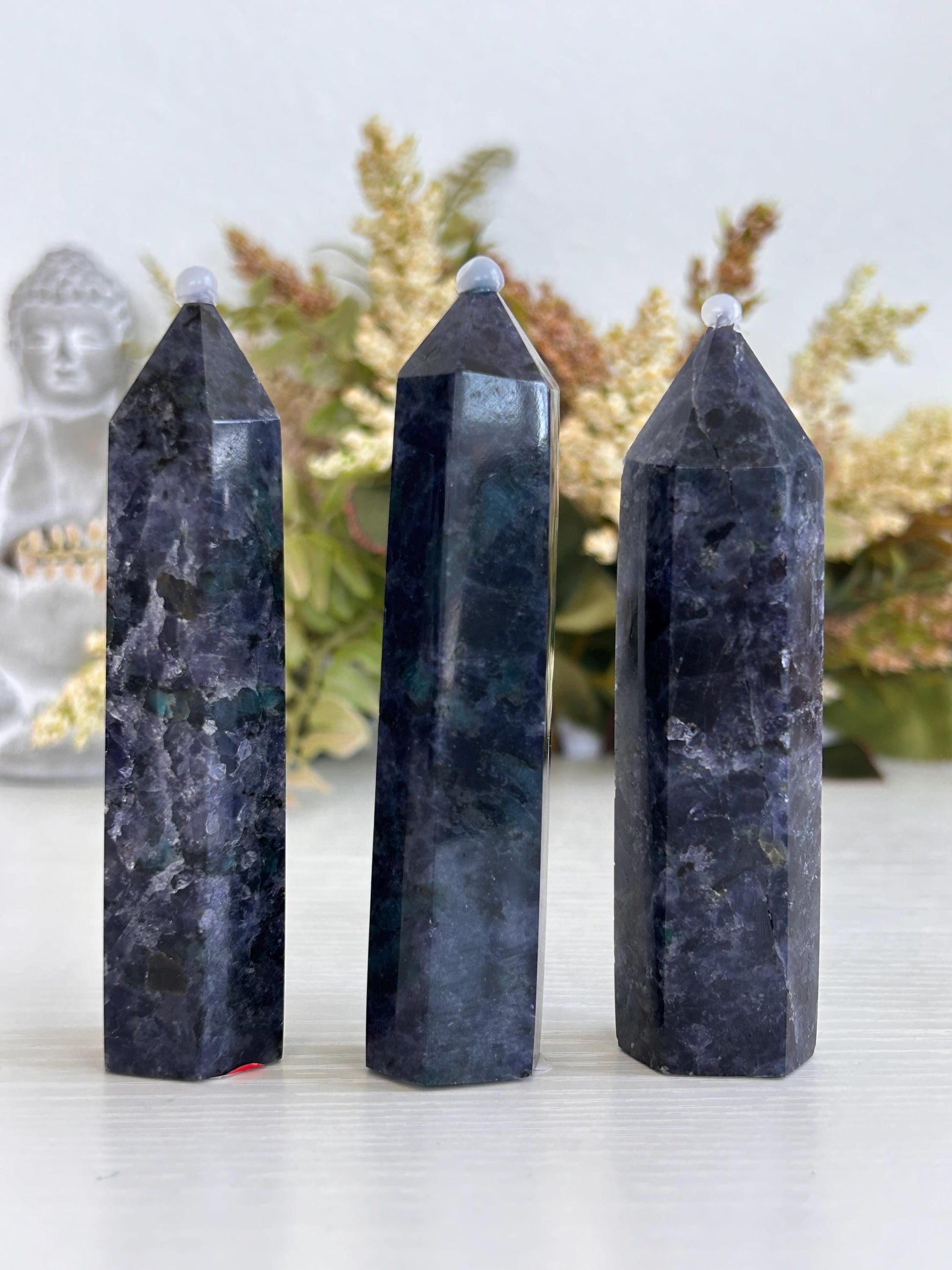 Rare Iolite with Emerald & Epidote Point | Iolite Tower | Throat Chakra | Crystal Gifts | Natural Healing Crystals | Crystal Gifts-Crystal Towers-Iolite, Emerald, Epiodote