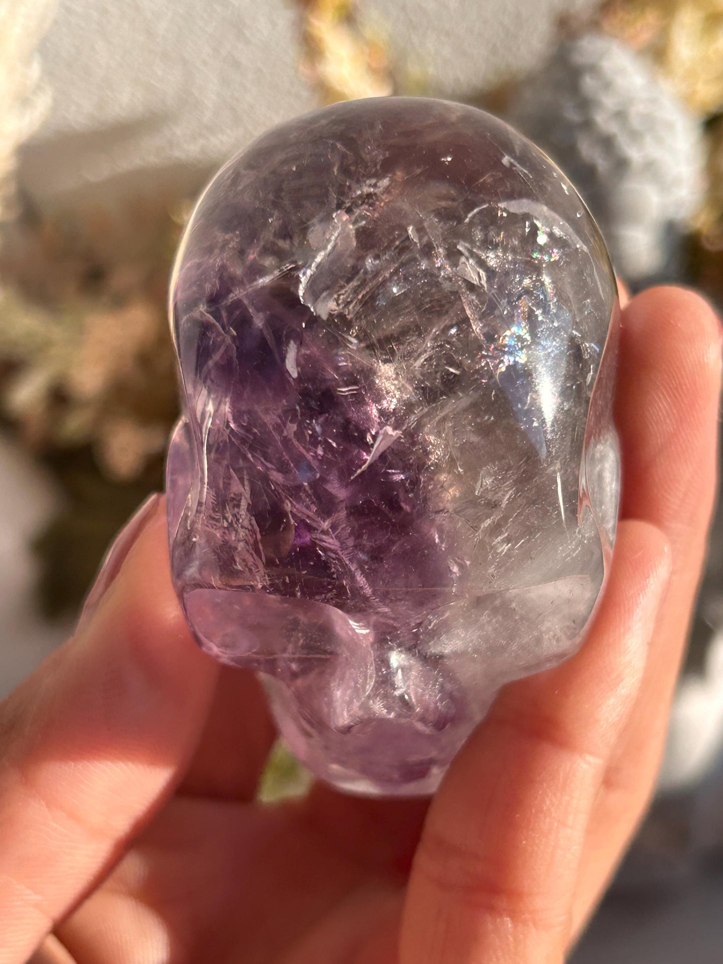 AAA Quality Phantom Amethyst Skull w\ Rainbows | Amethyst from Bahia, Brazil | Amethyst Skull | Crystal Skull | Crystal Gift | Home Decor