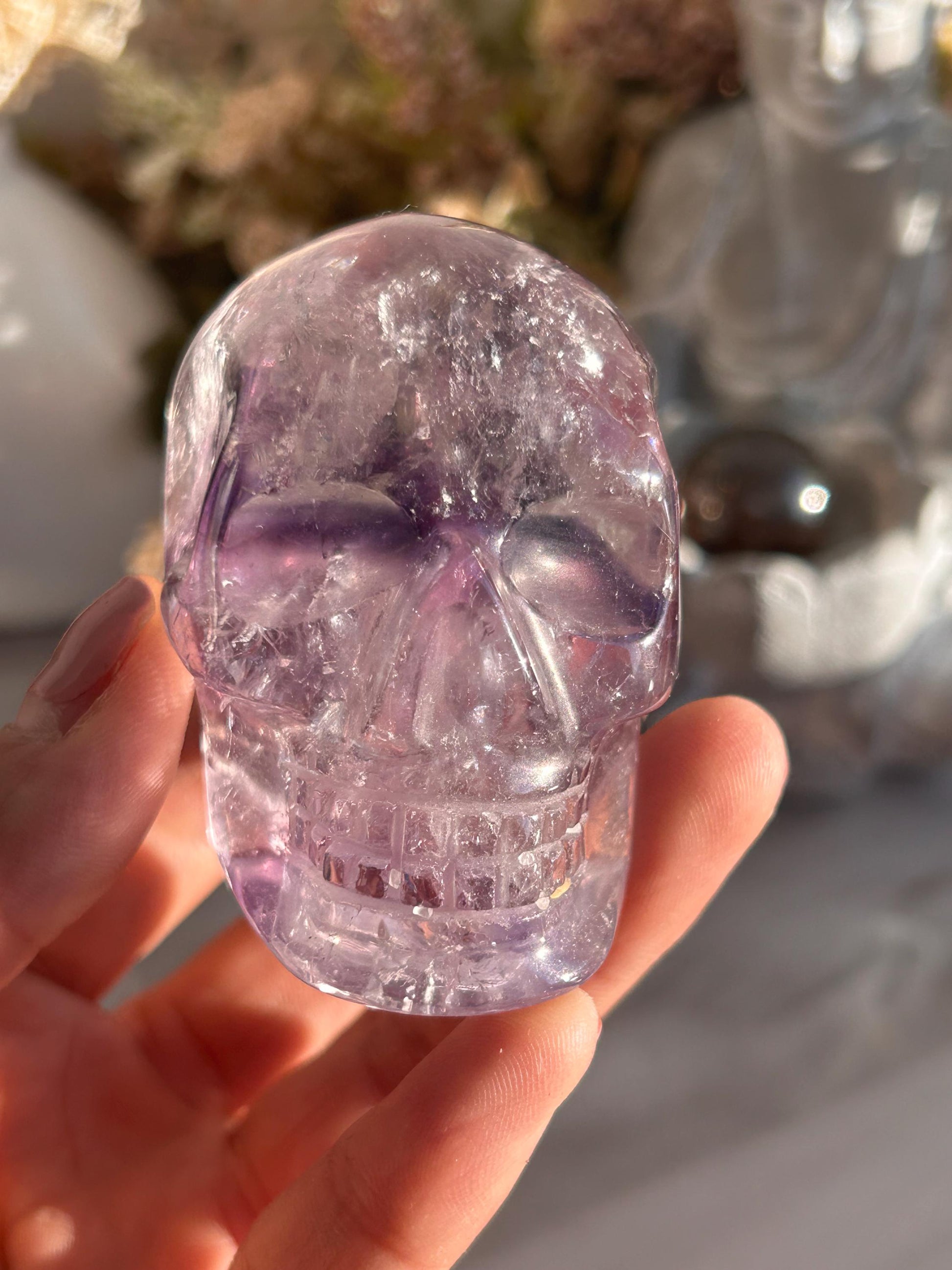 AAA Quality Phantom Amethyst Skull w\ Rainbows | Amethyst from Bahia, Brazil | Amethyst Skull | Crystal Skull | Crystal Gift | Home Decor-Crystal Skulls-Phantom amethyst