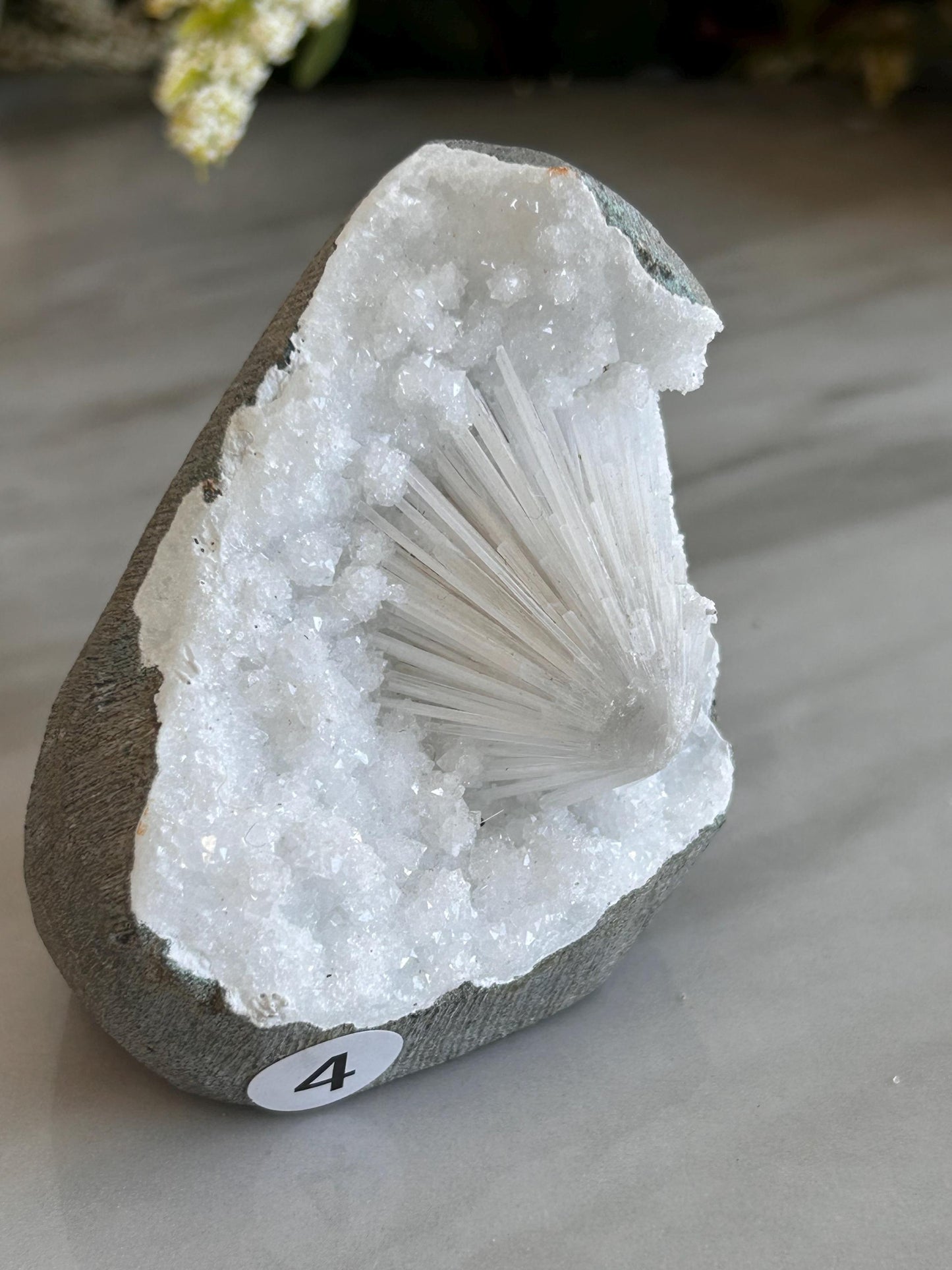 Scolecite Spray inside quartz geode | Natural Scolecite Geode | Fine Scolecite with Heulandite | Natural Crystal Healing | Crystal Gifts-Cluster/Geode Towers-scolecite, heulandite, quartz