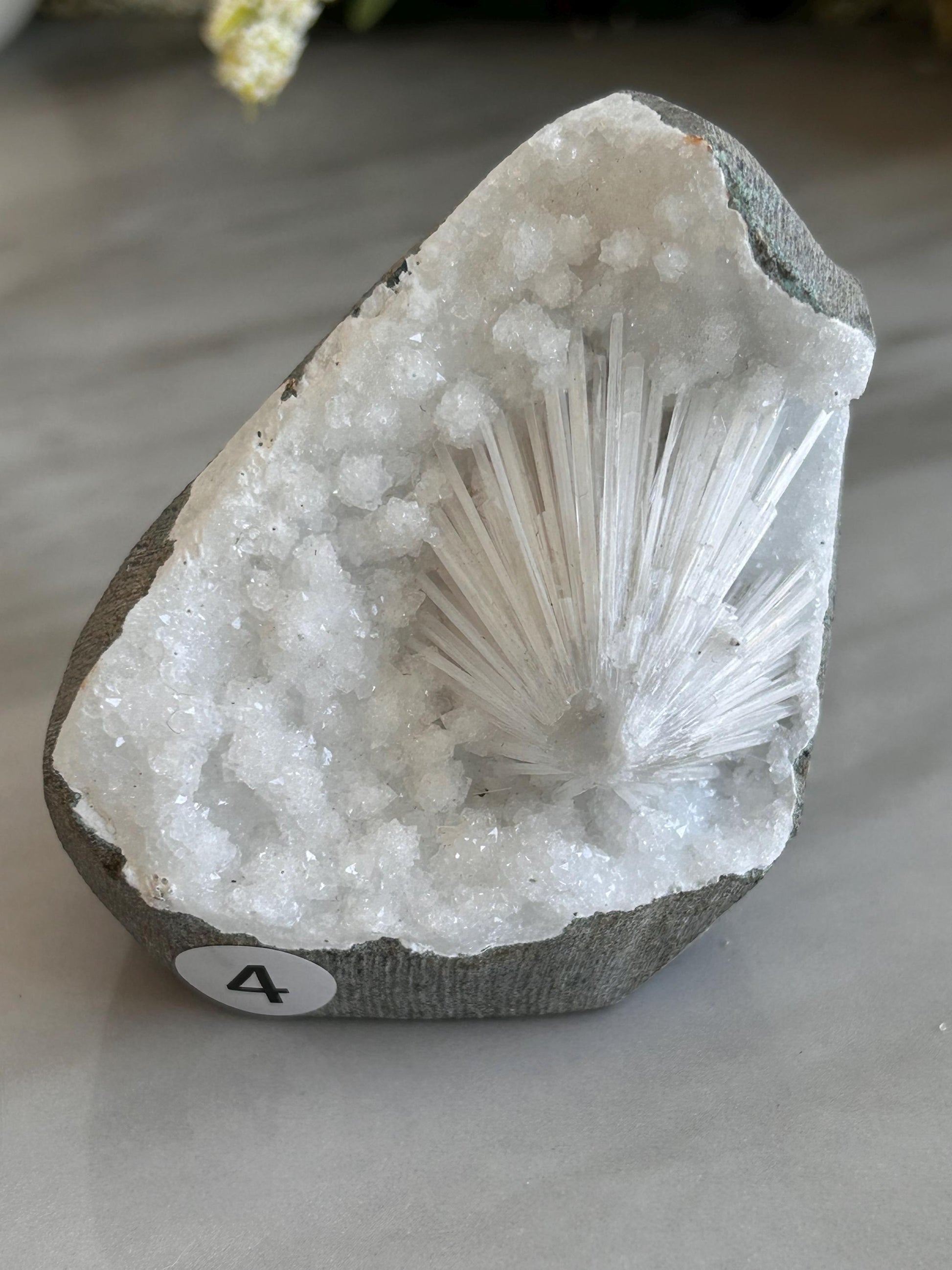 Scolecite Spray inside quartz geode | Natural Scolecite Geode | Fine Scolecite with Heulandite | Natural Crystal Healing | Crystal Gifts-Cluster/Geode Towers-scolecite, heulandite, quartz